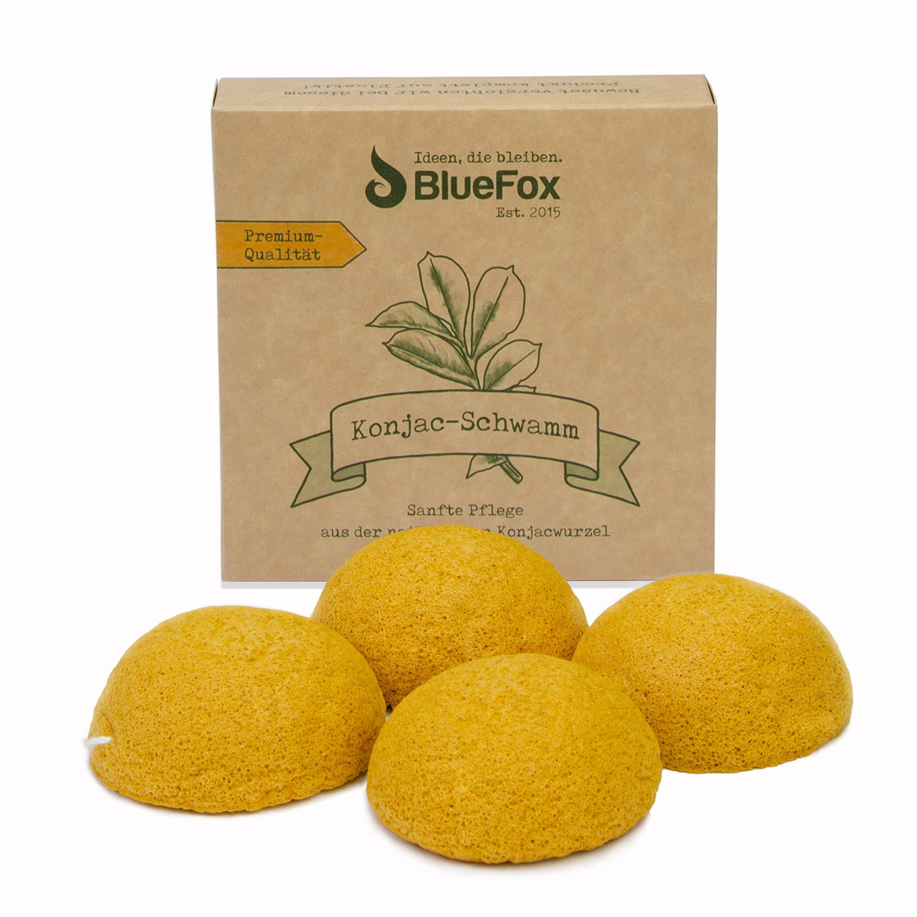 BlueFox Konjac - Juego de 4 esponjas de cúrcuma, limpieza facial para pieles impuras y mixtas, cuidado facial, maquillaje, esponja facial orgánica, exfoliante de la piel, esponja limpiadora