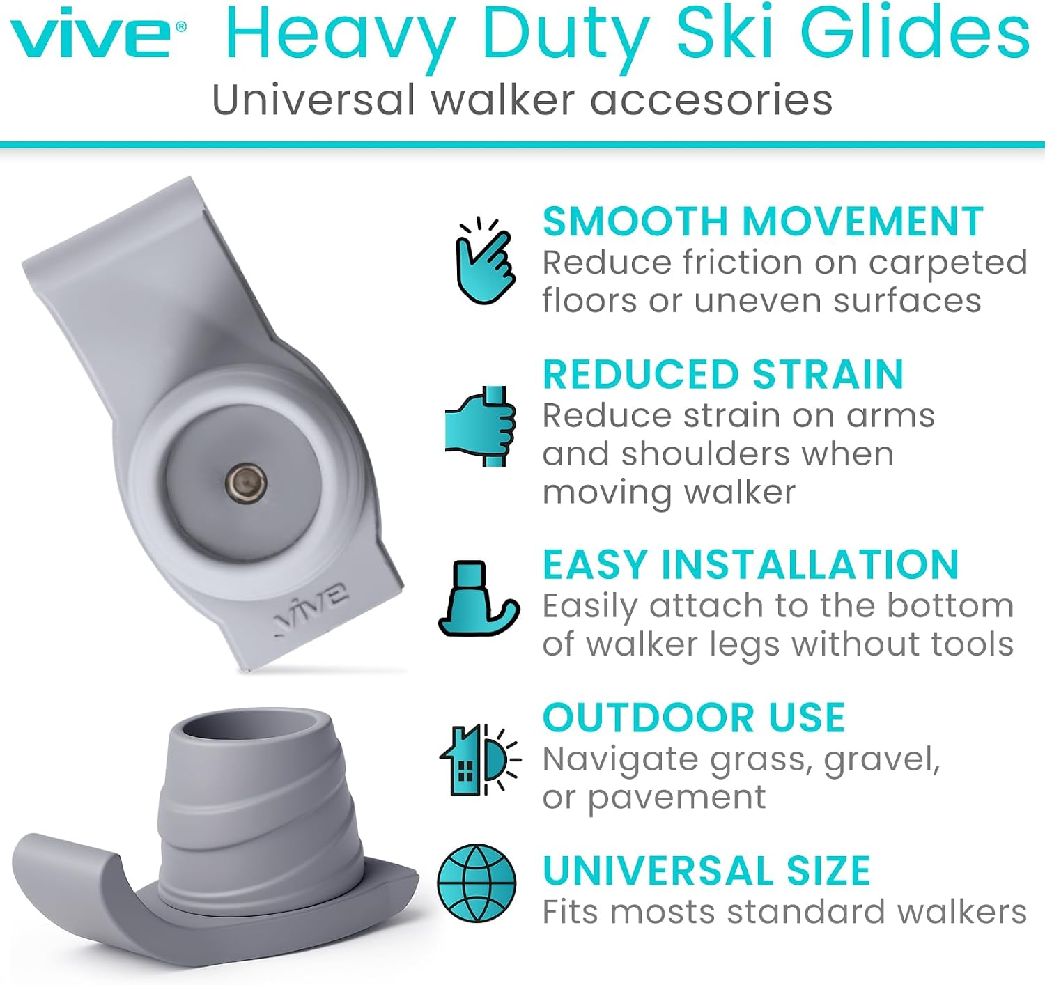 Vive Walker Ski Glides (2 Pack) - Accesories for Seniors Folding Walkers image 2