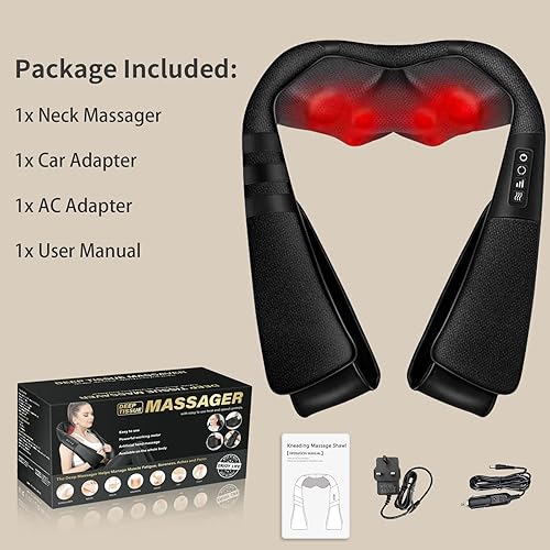 Miniatura 7 de Masajeador de cuello y espalda, masajeador de cuello y hombros con calor, masajeadores de hombro para aliviar el dolor de tejido profundo,