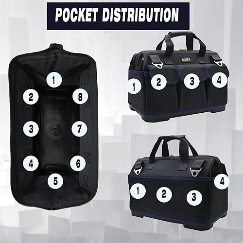 Miniatura 4 de FASTECH Bolsa de herramientas de 20 pulgadas, kit de herramientas de boca ancha impermeable, organizador de bolsa de herramientas resistente con