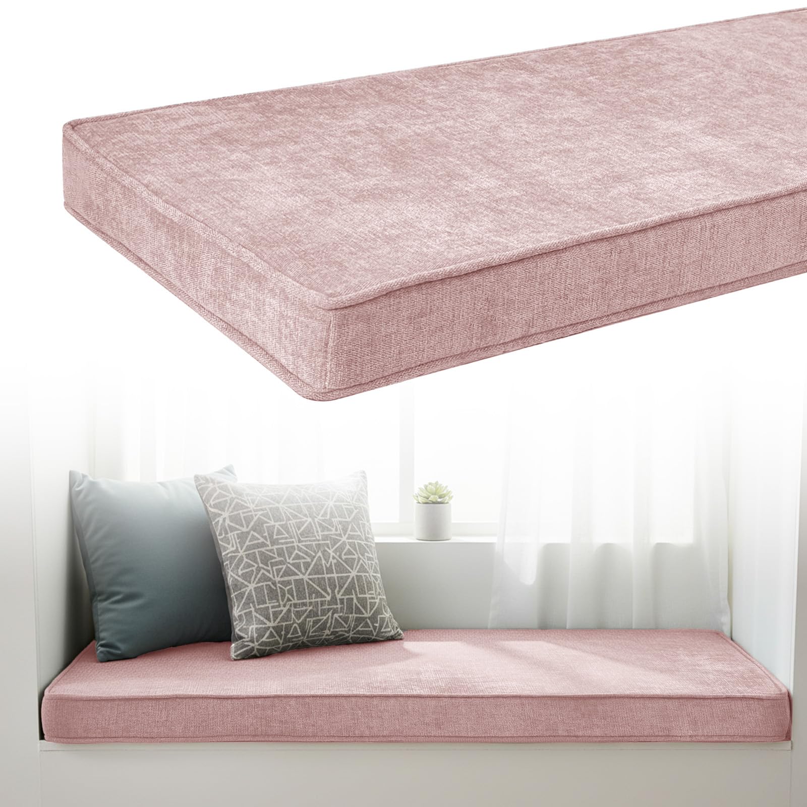 Chenille Bench Cushion 5cm Thick, Anti-Slip Bay Window Seat Pad 180x50x5cm