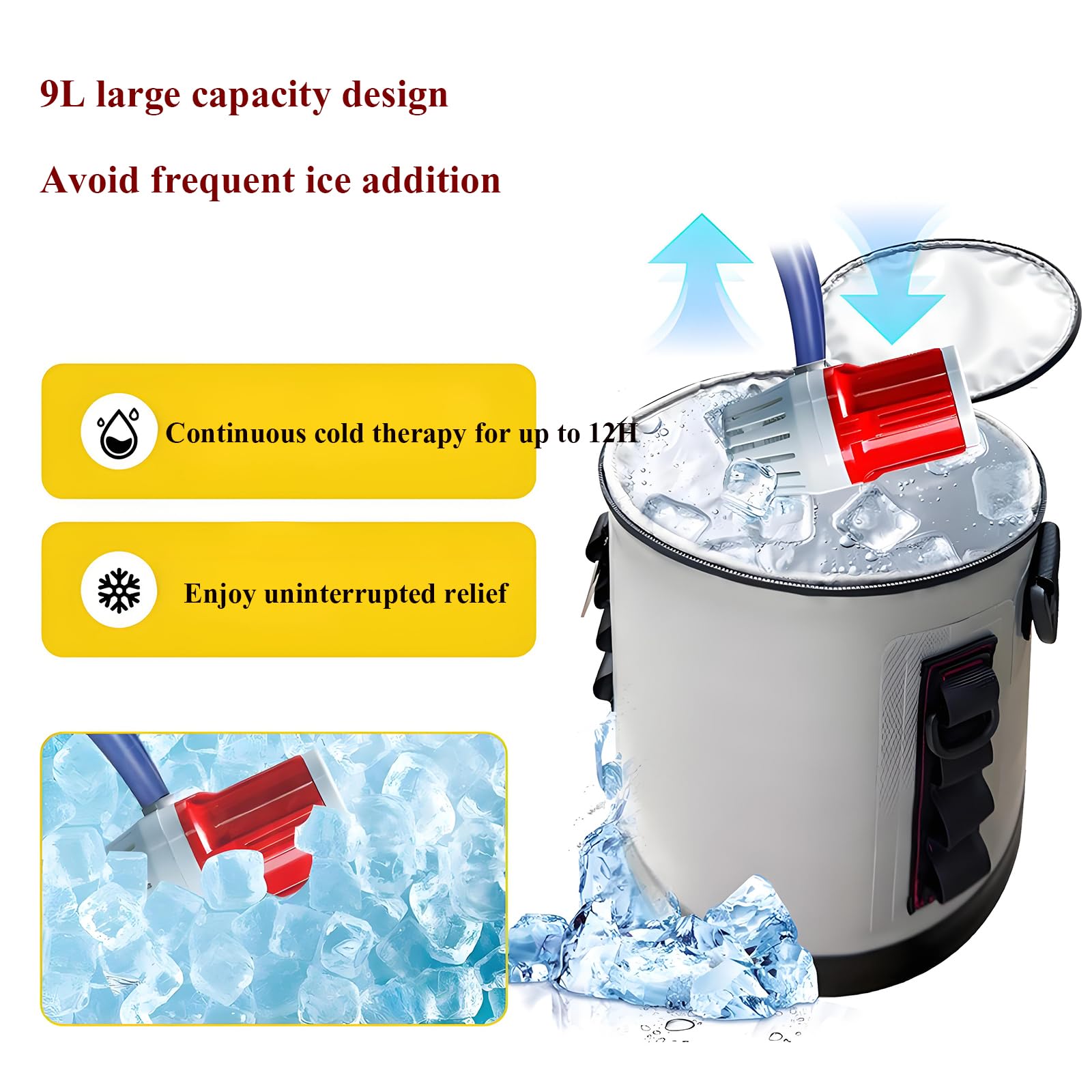 Máquina Terapia Frío, Sistema Crioterapia 9.5L con Bomba, Control Flujo Agua Ajustable Y Modo Circulación, Tiempo 10-30min, Sin Goteo, para Decir Adiós Al Dolor Y Hinchazón, Antiinflamatorio