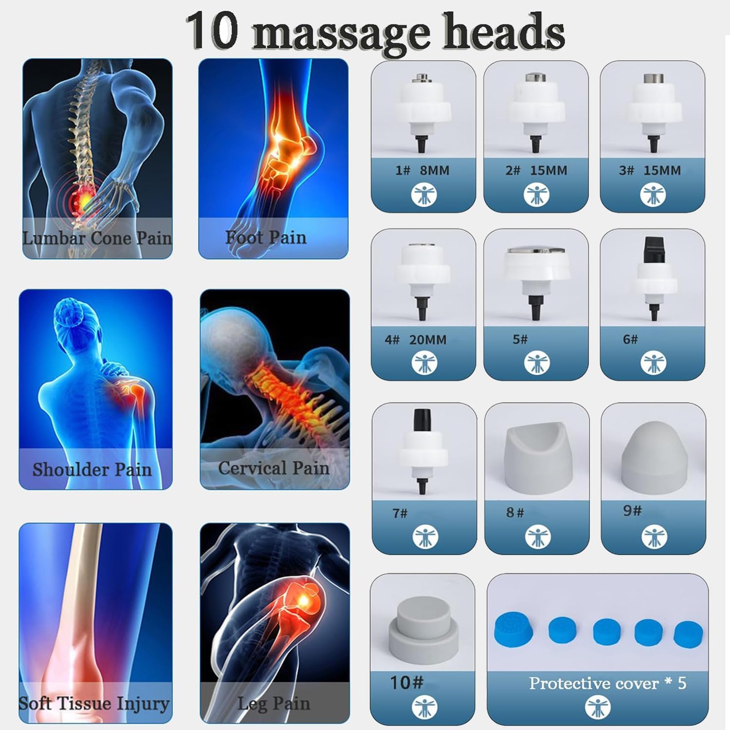 Macchina ad Onde D'urto per Disfunzione Erettile, Dispositivo terapia Focalizzate apparecchio extracorporee fisioterapia Massaggiatore con 10 Teste Per Trattamento Ed e Sollievo dal dolore