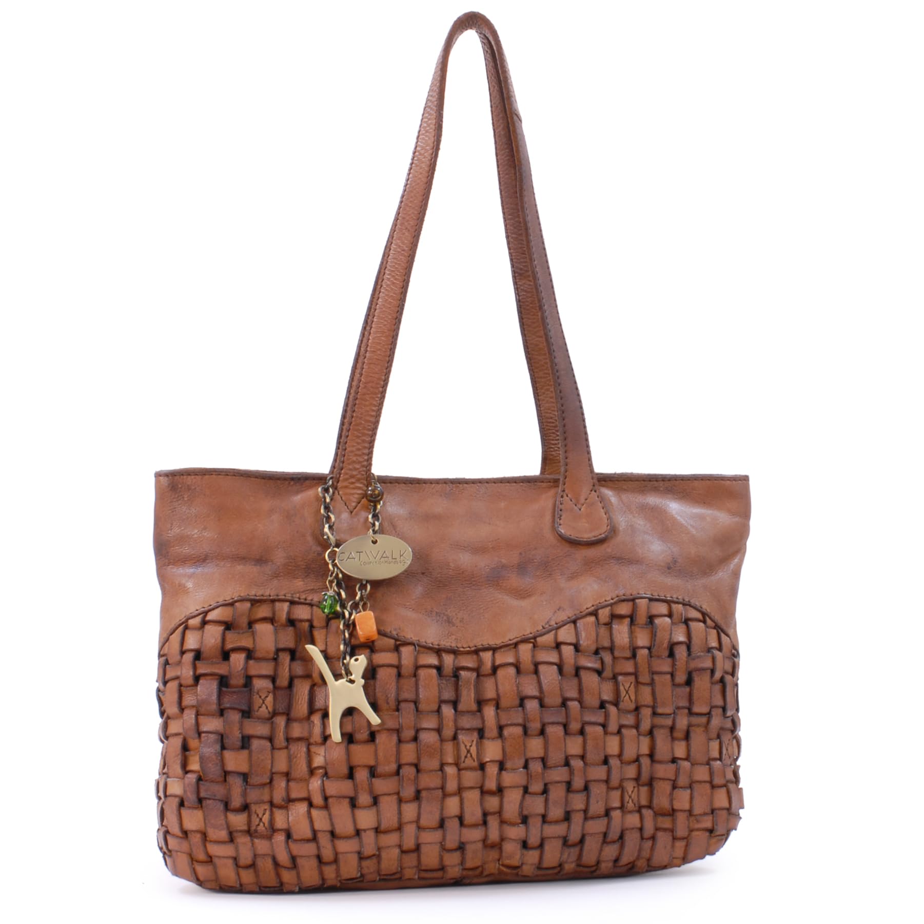 Catwalk Collection Handbags - Borsa a Spalla in Pelle Intrecciata - Tote Bag Media da Donna - Borsa a Mano con Tasche Multiple - Matilda