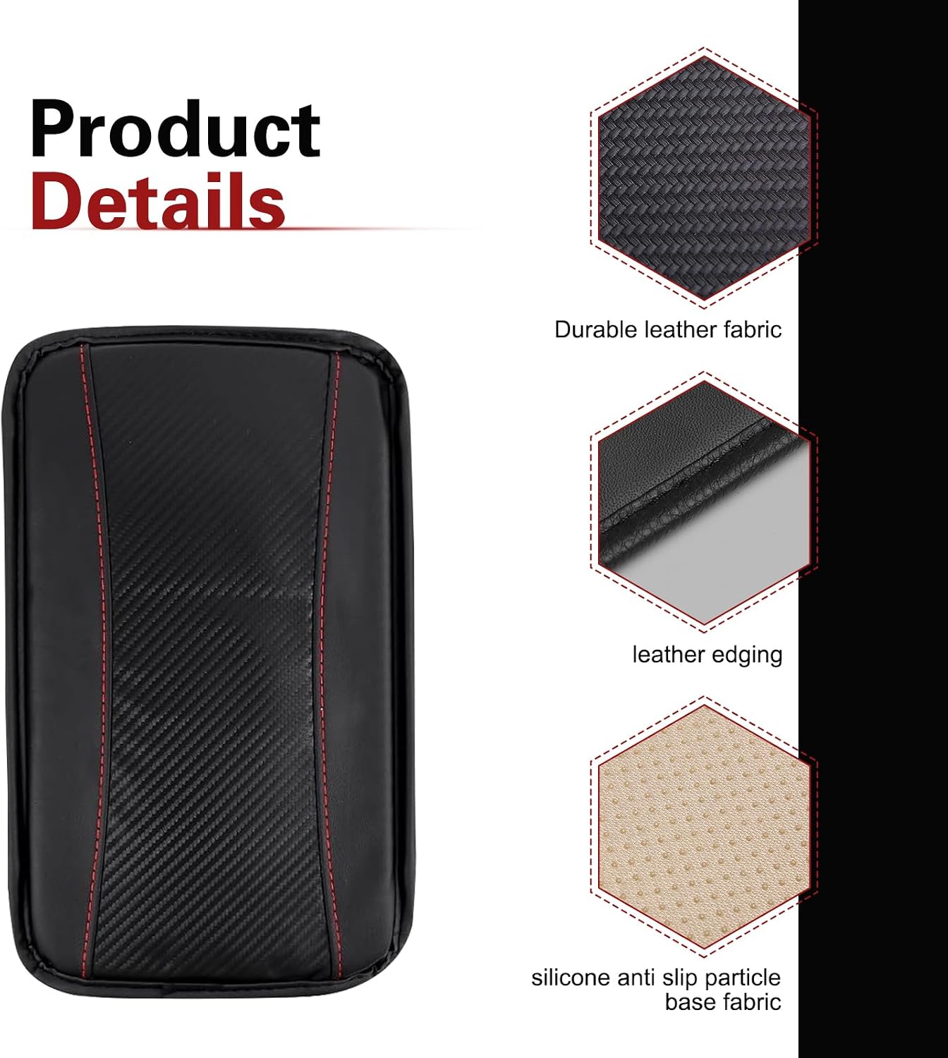 Car Center Console Armrest Pad, Waterproof Leather Comfort Cushion, Breathable Anti-Slip Car Armrest Cover, Universal for Most Cars (Black)