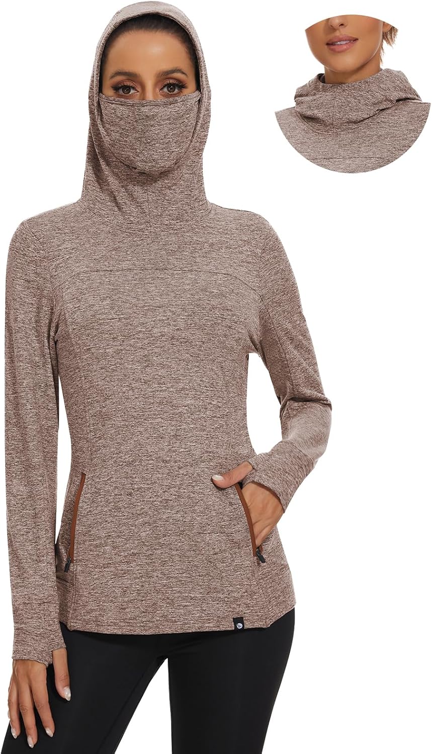 Soneven Women's Fleece Running Pullover Winter Outdoor Thermal Sweatshirts Cold Weather Ski Hiking Shirts With Thumbholes