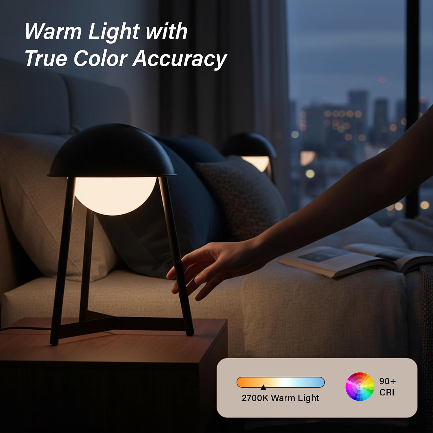 Bulbrite K70105 Kibun Helmet Rechargeable Cordless LED Table Lamp, 3-Levels Brightness Touch Sensor Control, Black