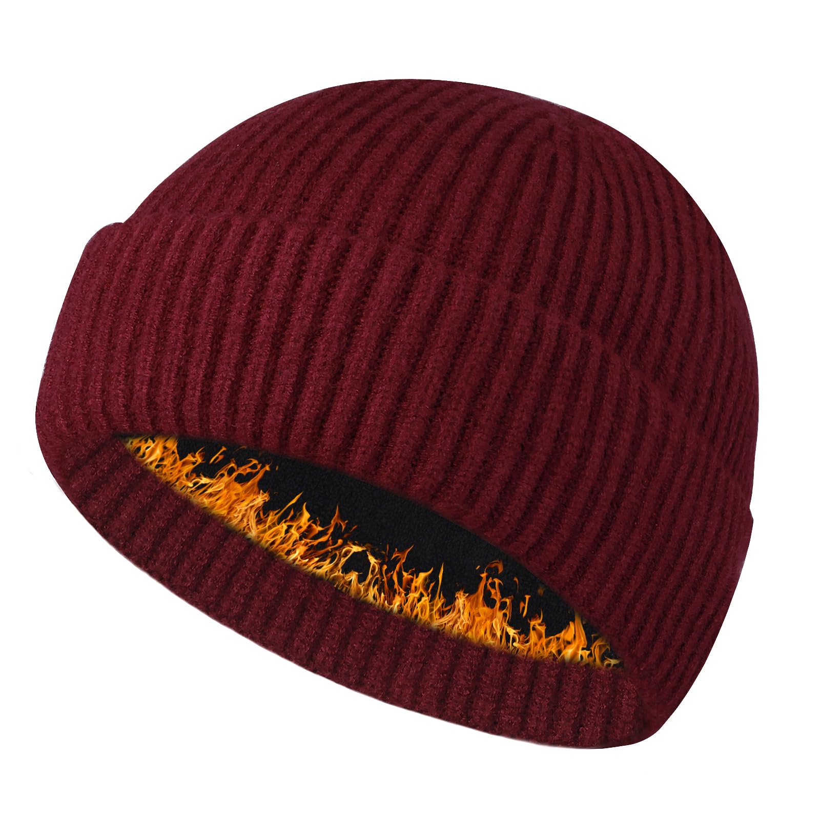 Heniho Wool Fleece Lined Fisherman Beanie for Men, Winter Warm Hats Cuffed Knit Watch Cap Trawler Hat