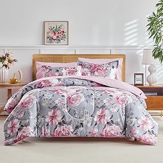 14 Vintage Bedroom Ideas with Timeless Character 8 Joyreap 3pcs Floral Comforter Set Full/Queen, Tie-dye Pink Flowers on Gr...
