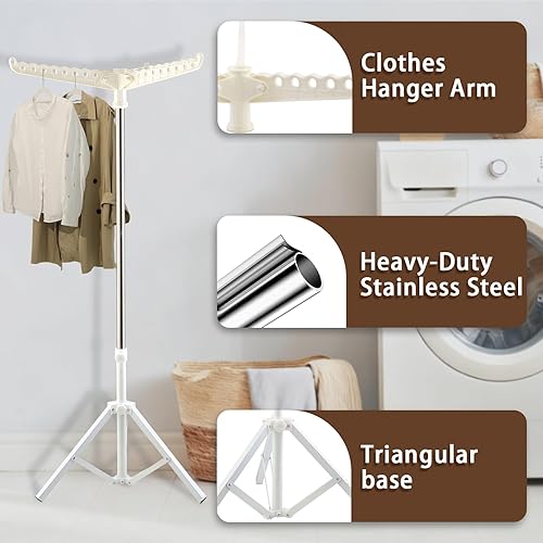 Miniatura 3 de Trípode de acero de 33 a 68 pulgadas - Estante de secado de ropa plegable que ahorra espacio, soporte de secadora de ropa duradero para lavandería,