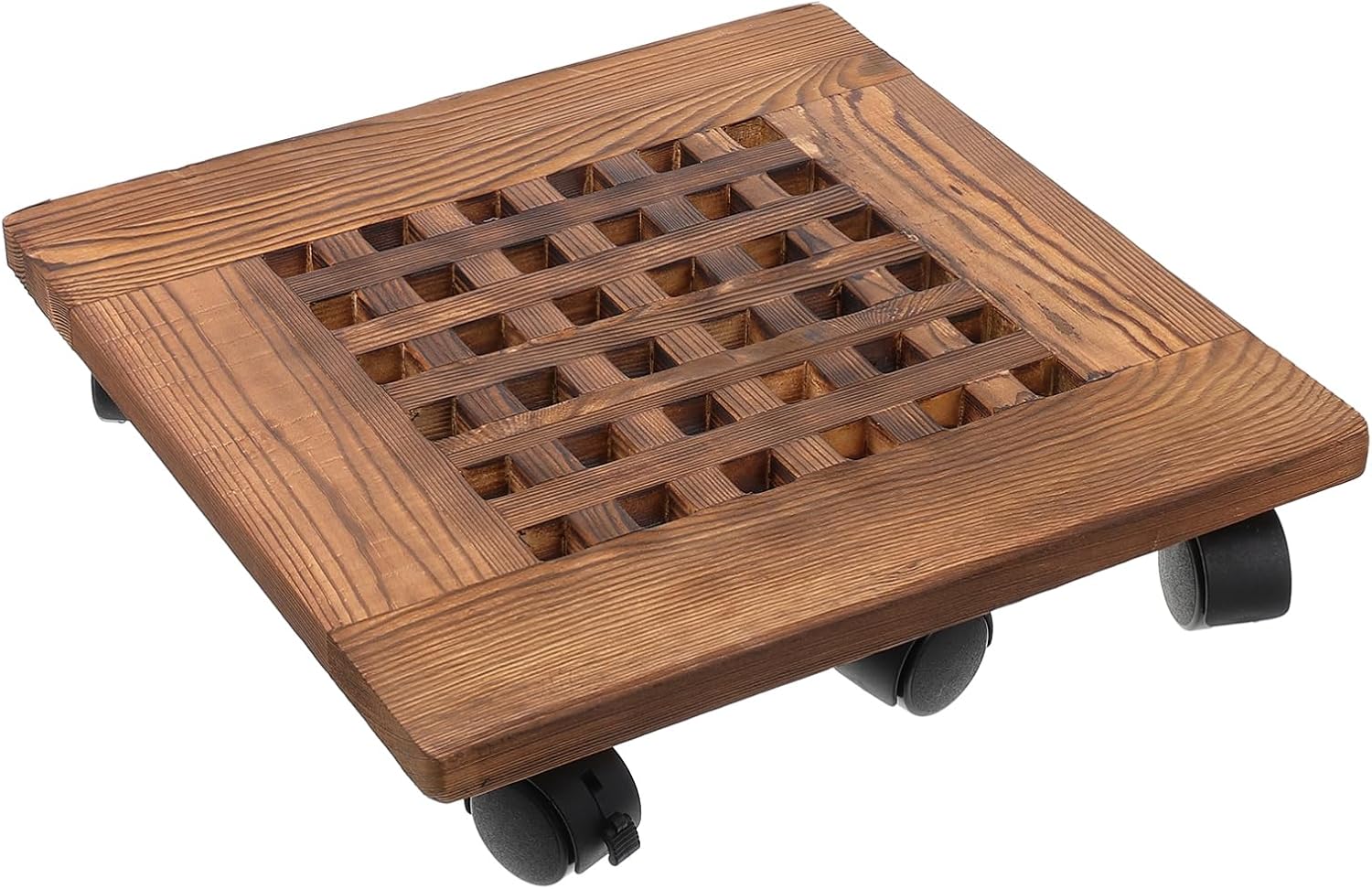 1pc Movable Flowerpot Tray Casters Heavy-Duty Wooden Pot Stand Hollow-Out Design for Easy Plant Mobility Diagonal Brake Wheels