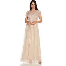 Adrianna Papell Womens 3D Beaded Point Desprit Gown