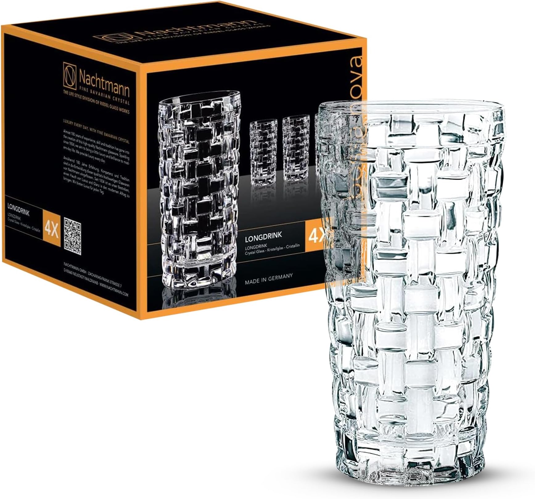Dancing Stars Bossa Nova Collection, Long Drink Glass Set of 4 Clear Crystal Glass, for cocktails and cold Beverages 14-Ounce, Dishwasher safe