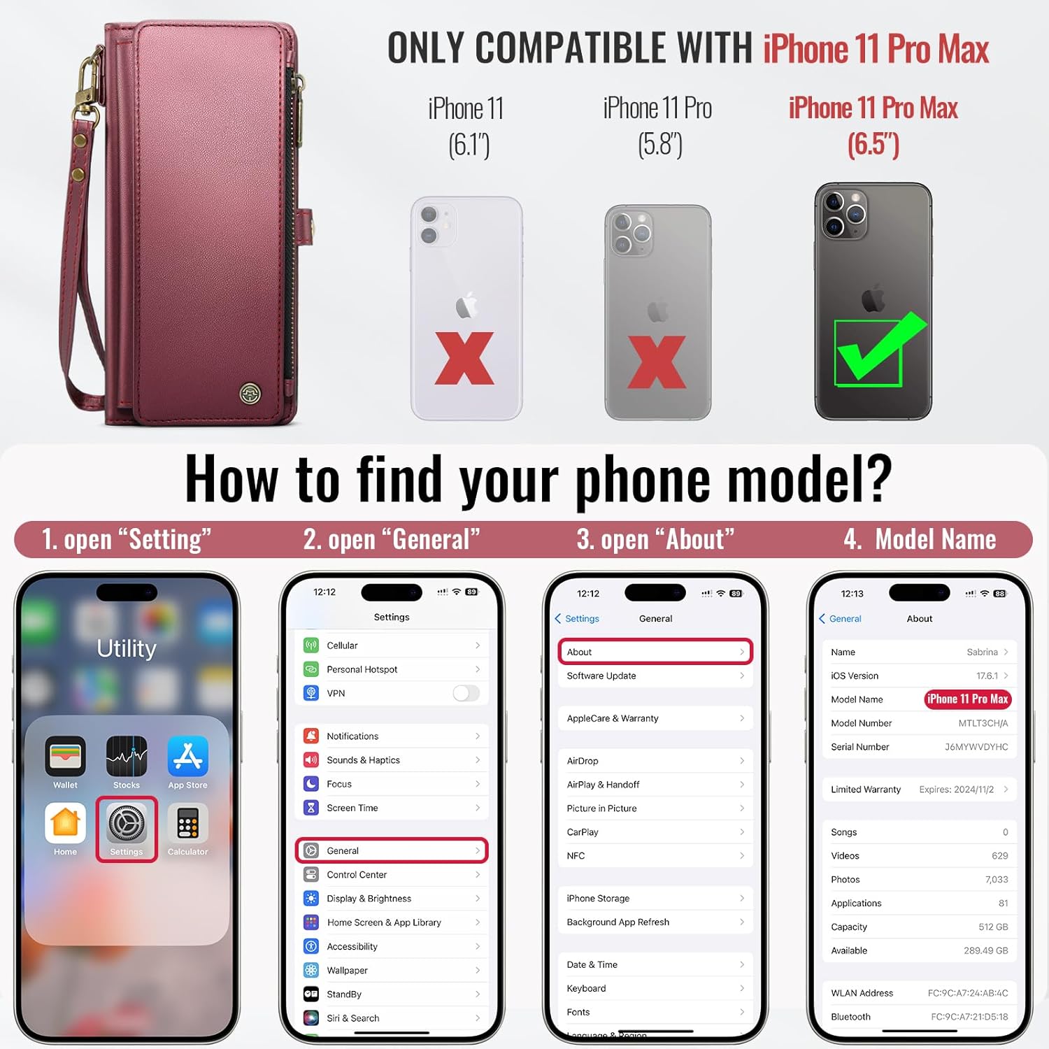 Defencase Compatible with iPhone 11 Pro Max Case Wallet with RFID Blocking Card Holder for Women Men, PU Leather Magnetic Snap Flip Zipper Strap Wallet Phone Case Fit for iPhone 11 Pro Max, Wine Red