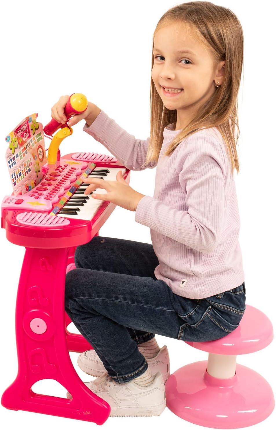 Bontempi 13 3671 Electronic Organ with Legs, Microphone and Stool I Girl, Multi-Color