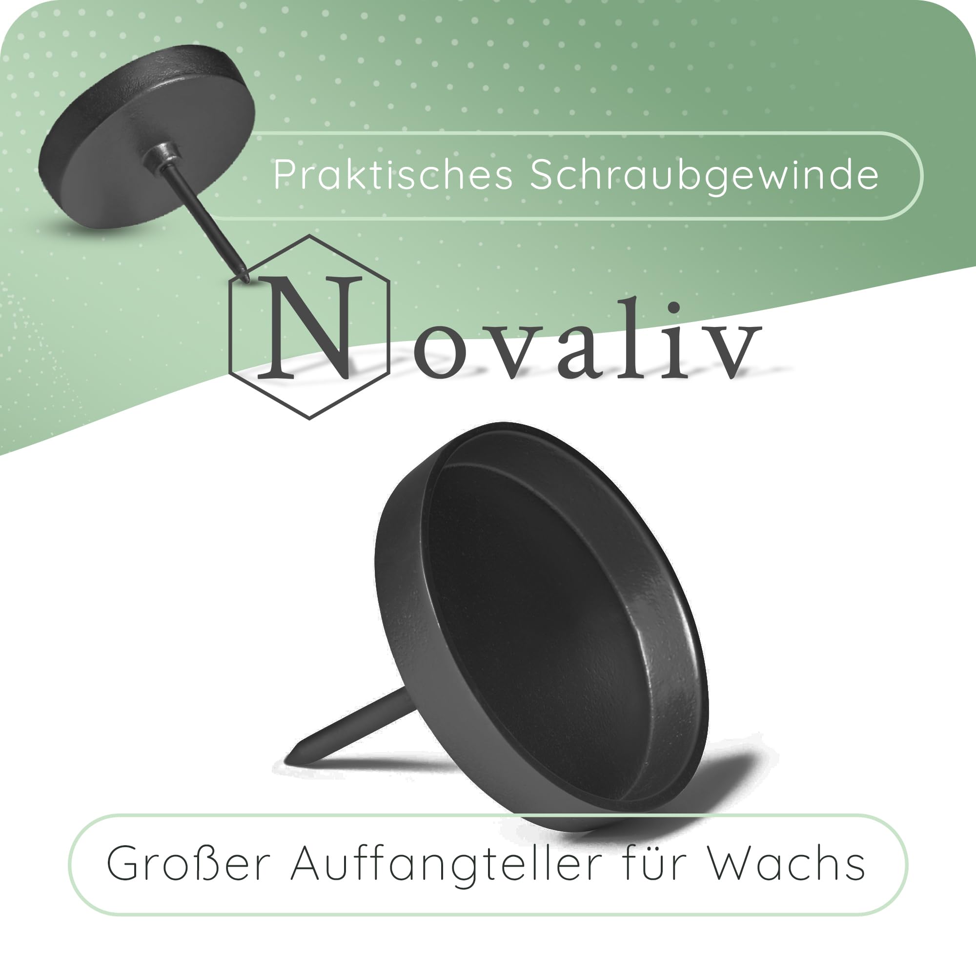 Novaliv 12X Kerzenpick flach 8,5cm Schwarz Aluminium Weihnachtskranz Kerzenständer Adventskranzdeko Kerzenhalter Adventskranz Adventskerzenhalter Kerzenteller zum Stecken rund Kerzenpin - ohne Kerzen