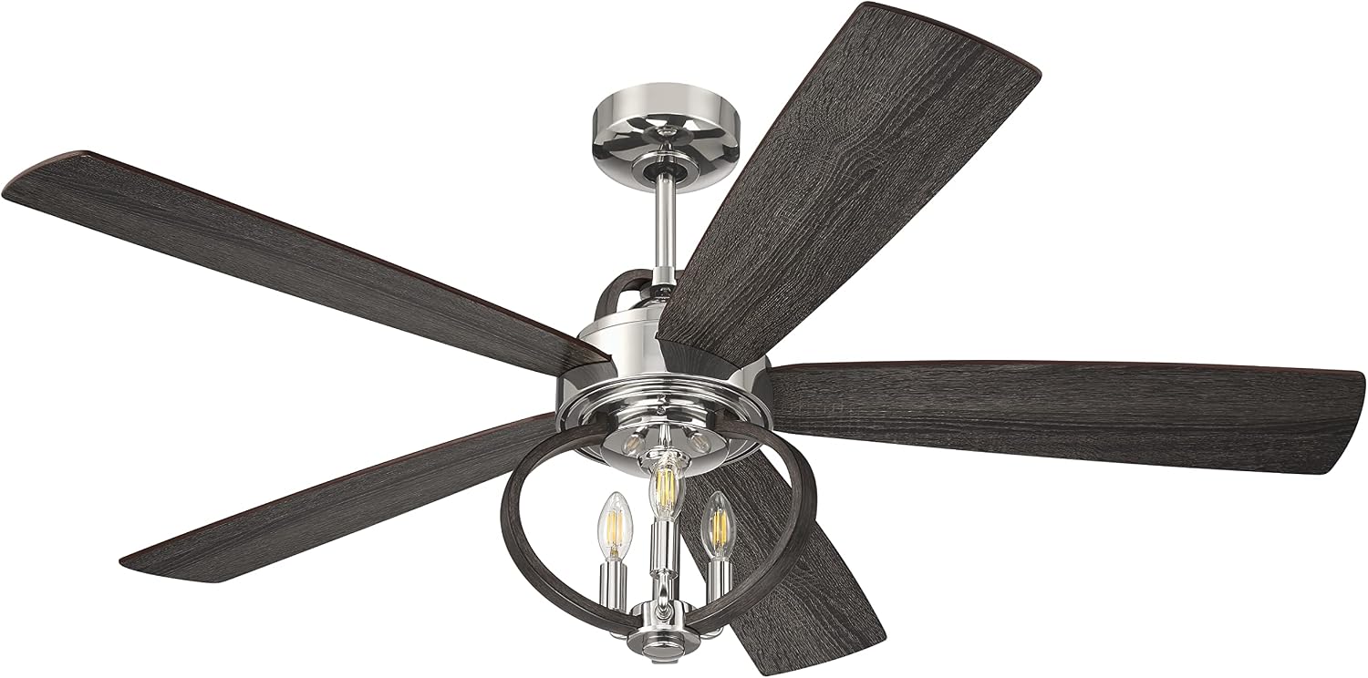 Craftmade 52" Reese 6 Speed Motor Polished Nickel Finish Ceiling Fan, Integrated LED Light Kit, Remote Control Included, Smart WiFi Enabled with Voice Activation, works with Alexa & Smart Home Devices