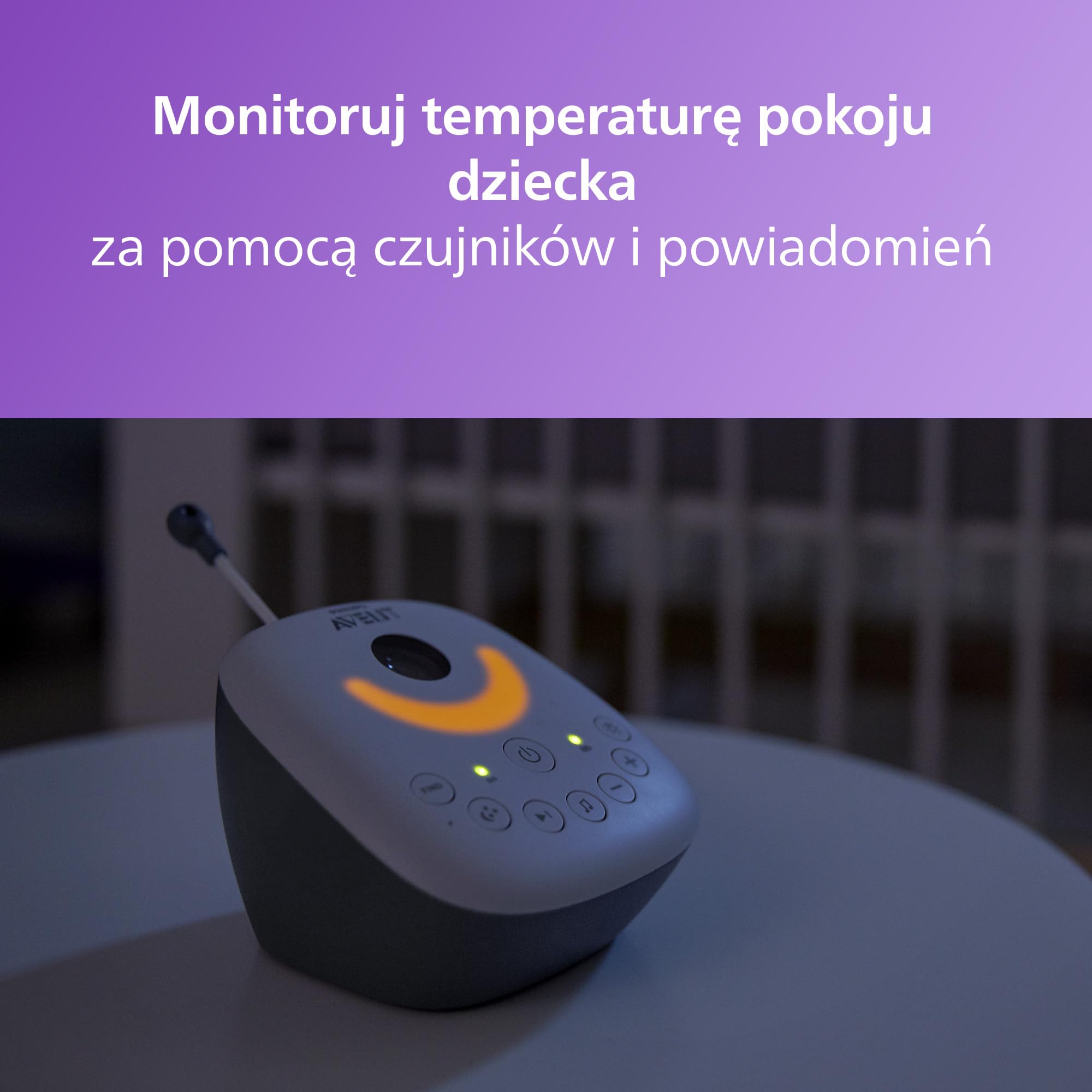 Philips Avent DECT Elektroniczna niania z projektorem gwiezdnego nieba, kołysankami, funkcją dwukierunkowej komunikacji, zasięgiem 330 m i 24-godzinnym bezprzewodowym działaniem,SCD733/26