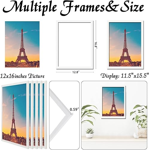 Vista 37 de Juego de 5 portarretratos de 10 x 14 pulgadas, marcos de fotos blancos de alta transparencia para galería de pared horizontal de escritorio vertical