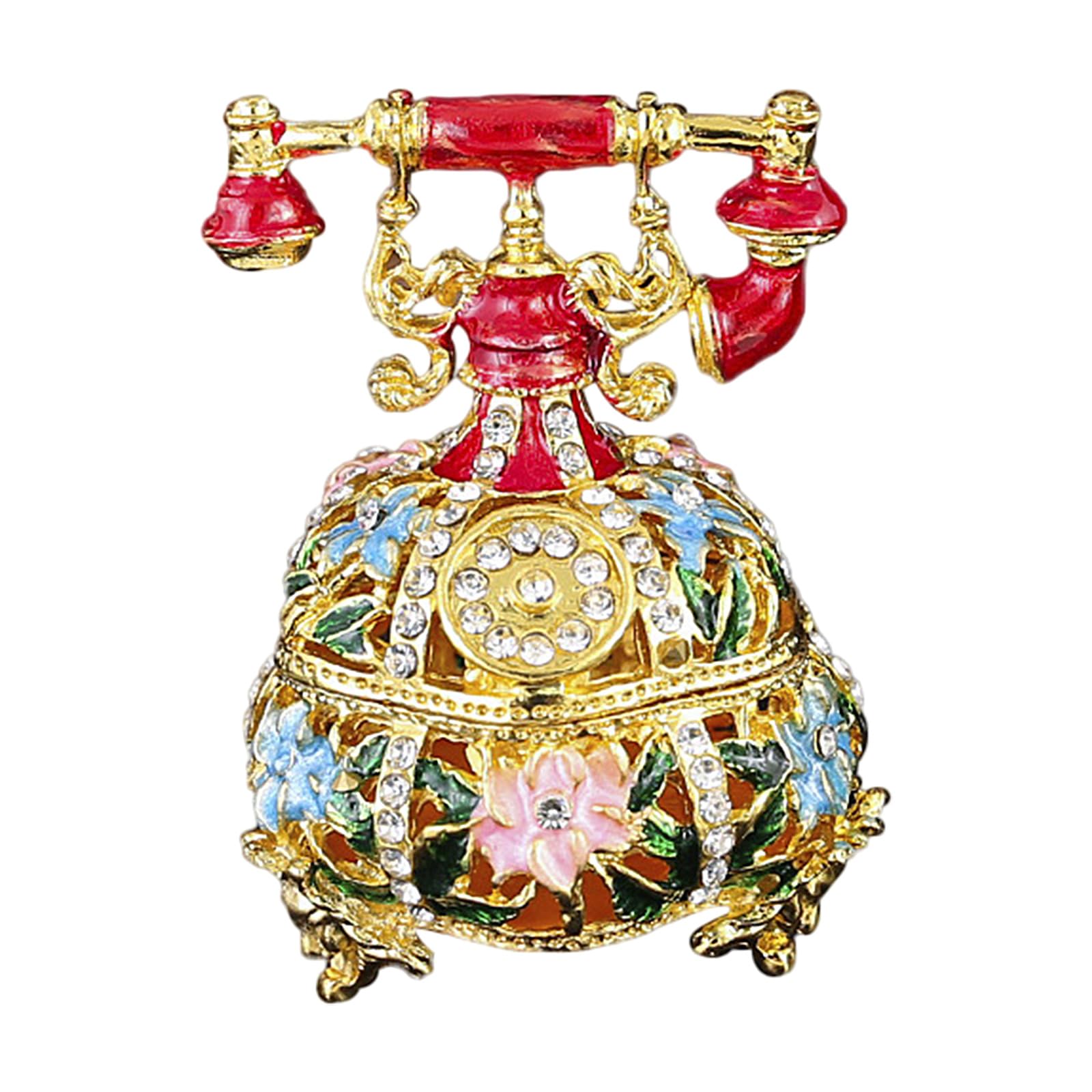 Kaeltsyn Artistic Hand Painted Telephone Trinket Box Jewelry Container Metal Texture Suitable for Small Organization Vintage Telephone Box