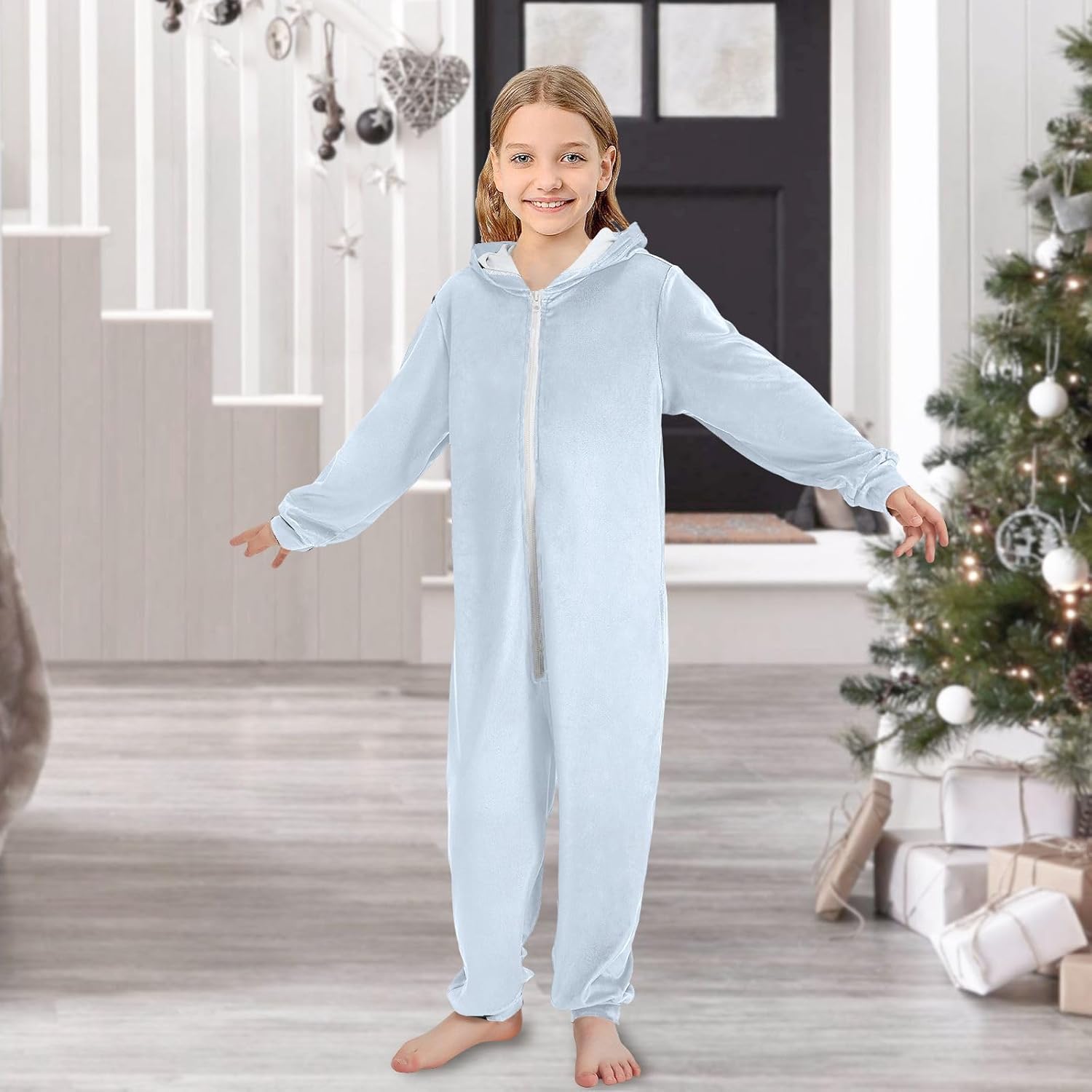 Wathet Cute Soft Onesie Pajamas Hooded Sleepwear Holiday Loungewear Christmas Home