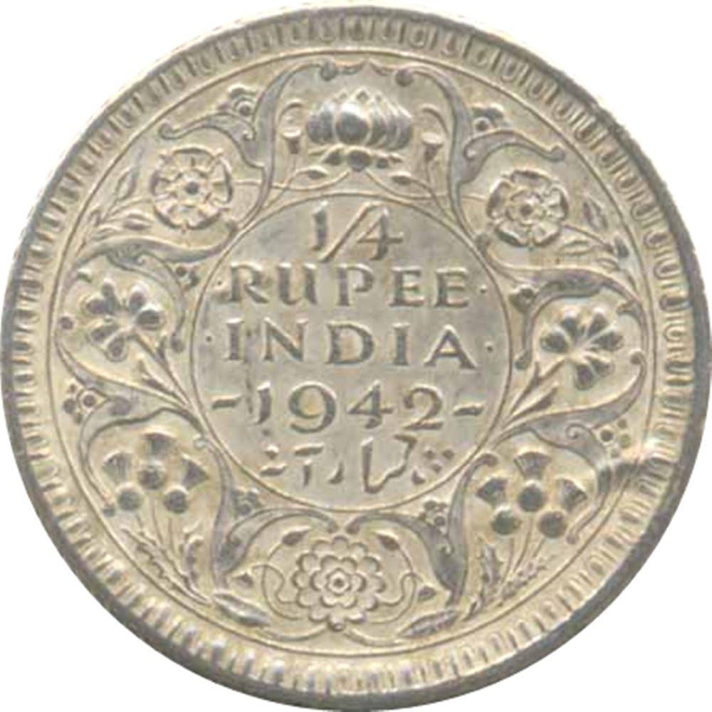 Collection House 1/4 Rupee Silver 1942 British India Coin