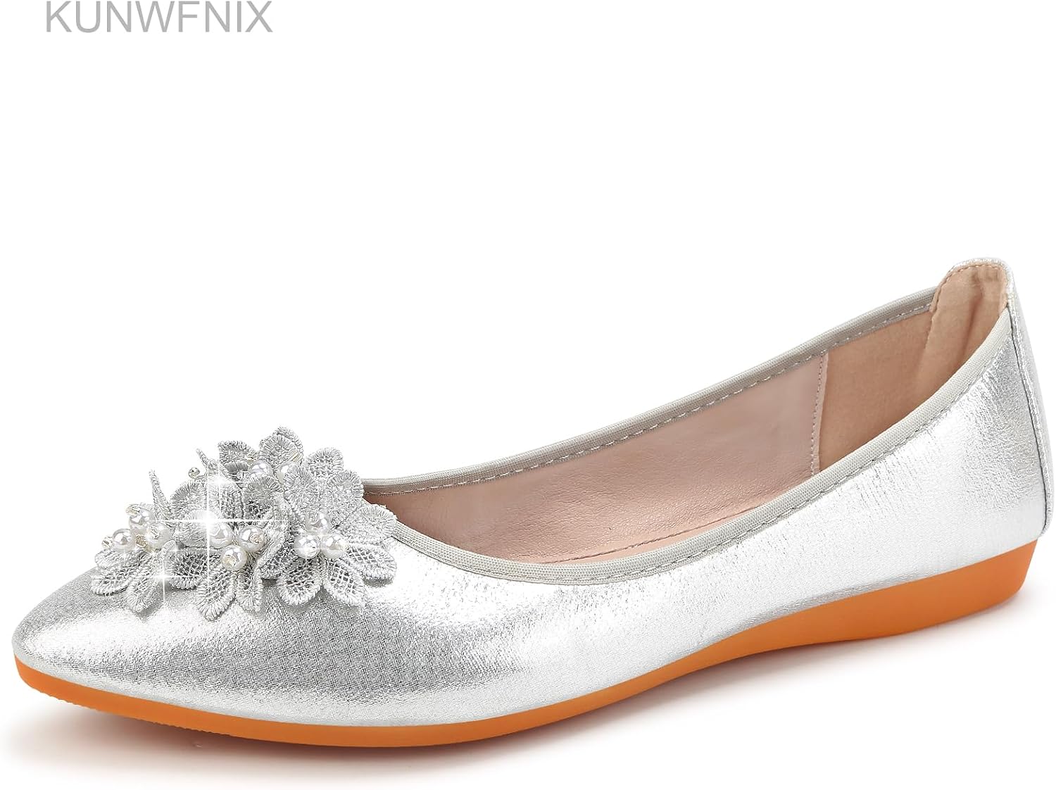 KUNWFNIX Women's Ballet Flats Foldable Classic Crown Rhinestone Slip On Bowknot PU Leather Faux Suede Pointed Toe Comfort Flat Casual Dress Shoes image 3