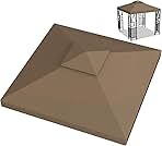 10x10ft Canopy Replacement Top, Double Tiered Pop up Gazebo Covers Replacement with 12 Velcros, Waterproof UV Protective Nylon, Outdoor Shelter for Grill, Patio, Event, Trade Show, Brown