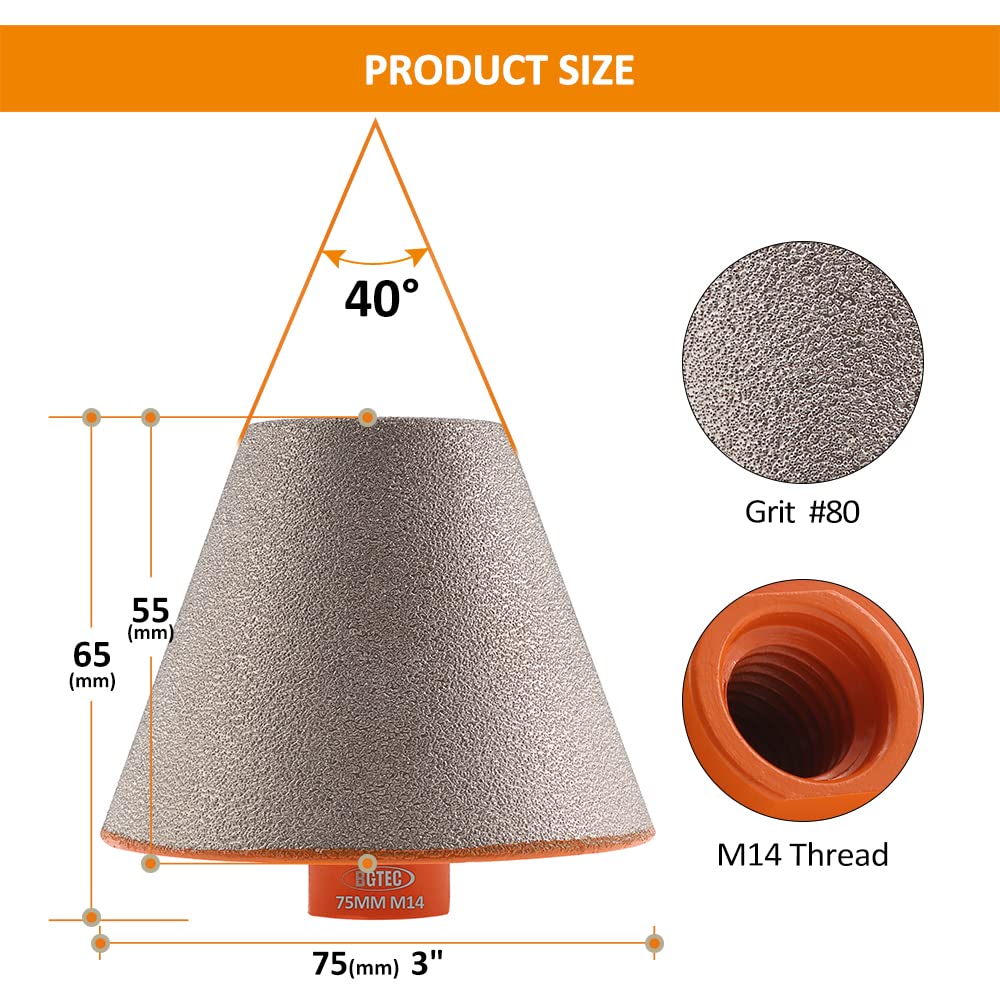 BGTEC Fraise à Chanfreiner Diamantée,75MM avec Filetage M14 pour Trous Existants Agrandissement Façonnage Couper le Carreau Forets à Fraiser en Céramique de Granit de Marbre