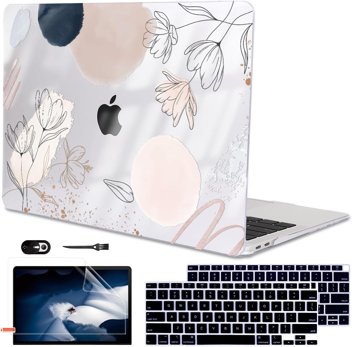 Compatible with MacBook Air 13 Inch Case 2018 2019 2020 2021 Release A2337 M1 A1932 A2179 Touch ID, Plastic Hard Case Keyboard Cover Screen Protector for Mac Air 13 M1, Tropical Blue Flowers