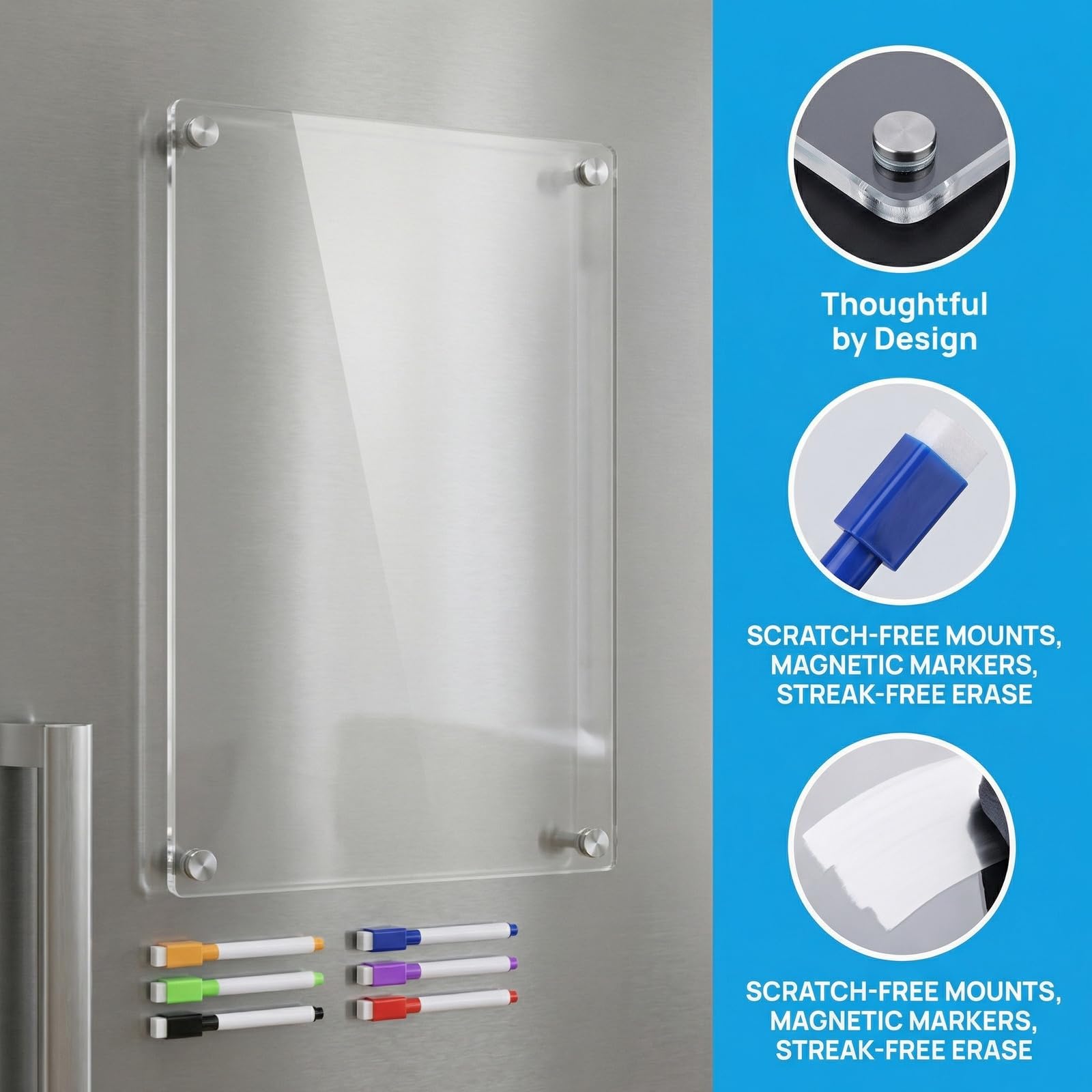 2Pz Lavagna Magnetica Frigo Transparente A4, Lavagnetta Trasparente Magnetica Cancellabile Cucina Frigorifero, Lavagna per Pianificazione dei Pasti, con 12 Pennarelli, per Menu Lista Della, 30x20cm