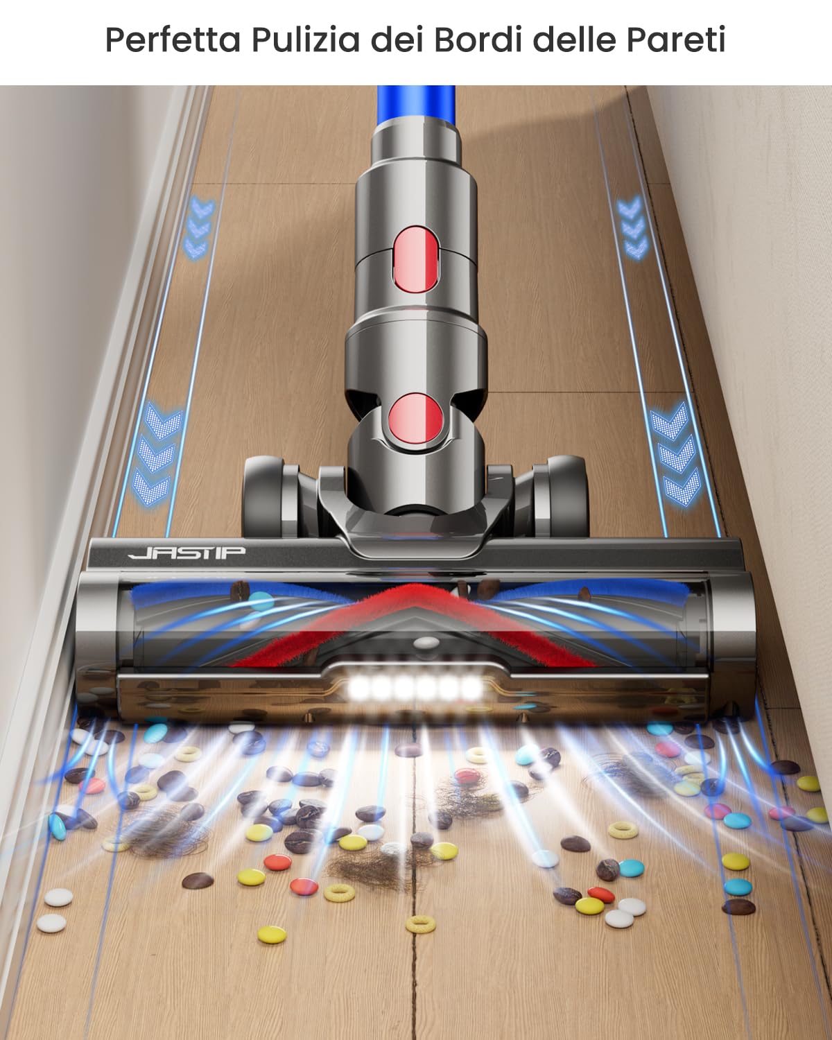 JASTIP Aspirapolvere Senza Fili, 45KPa/550W/60Min Scopa Elettrica Senza Fili, Aspirapolvere Ultra-silenzioso con schermo OLED Intelligente/Spazzola Antigroviglio, Adatto per Capelli/Moquette/Pavimento