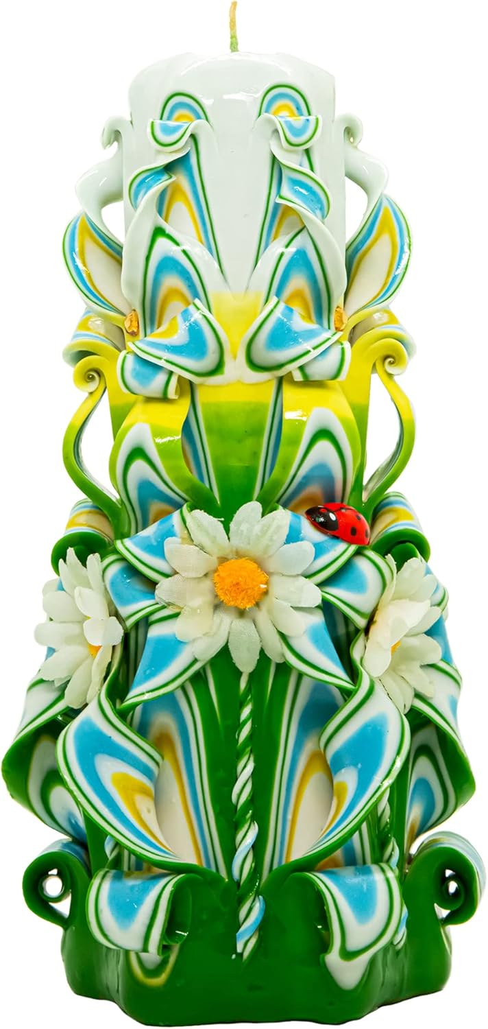 Handmade Carved Candle - Surprise Gift For Her - Decor Birthday Halloween Thanksgiving Christmas - Spiritual Home Decor Candles - Unique Engagement Wedding Idea - White Green - Ordagio