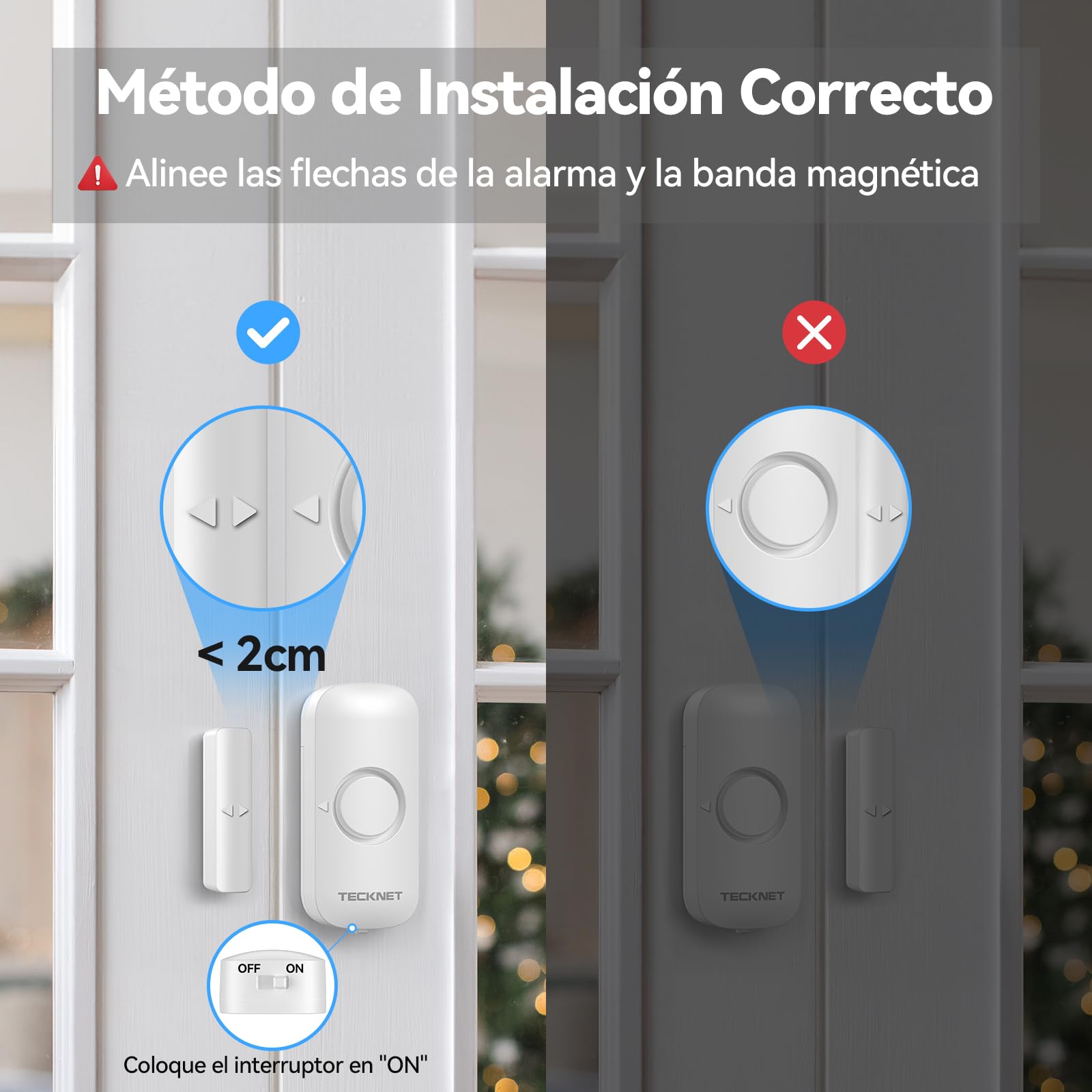 TECKNET Alarma Casa con Timbre Y Sensor Apertura Puerta Magnético, 2*Sensor | Alcance de 300m, 61 Melodías, Indicador RGB, Sistema de Seguridad para Hogar, Tienda u Oficina
