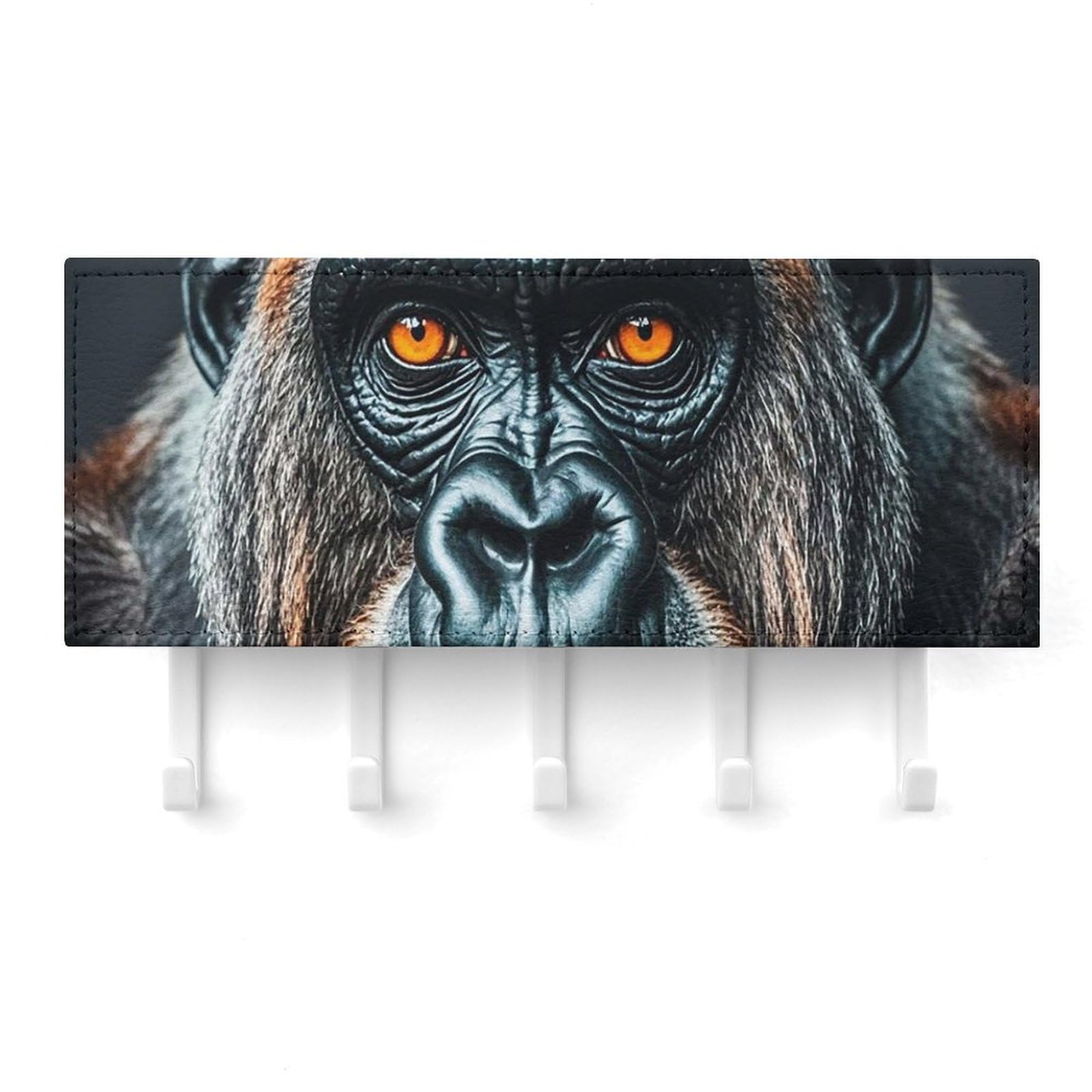 Fekiloot White A Gorilla Key Holder For Wall Adhesive, No Drilling, Key Hooks With 5 Hooks Wall Mounted, Self Adhesive Keys Rack For Entryway, Hallway, Living Room, Kitchen, Office