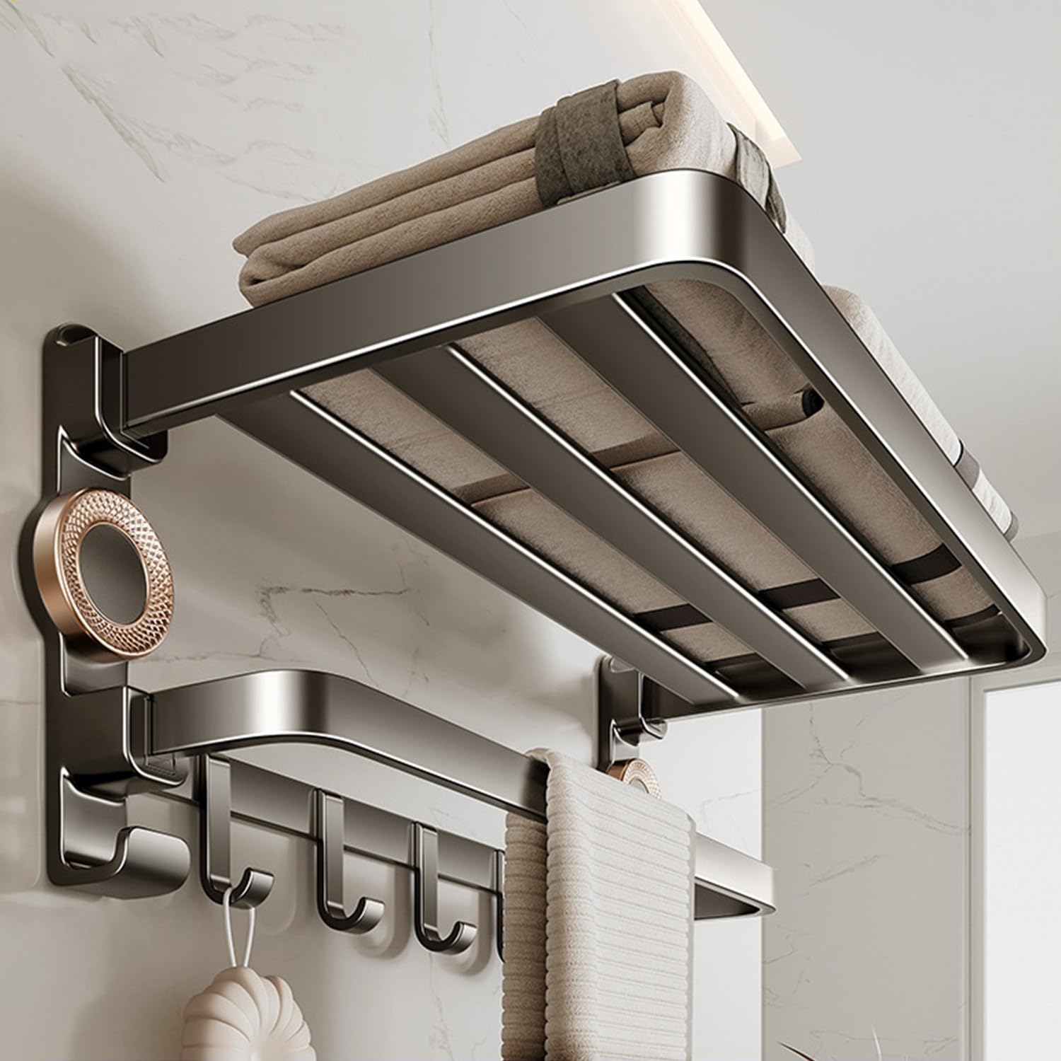 LMYSXAOZ Bathroom Towel Rack Double Foldable Suction Cup Shelf Wall Mounted Bar Organizer Toilets Verandahs Holder Simple Installation No Drill(50CM/19.7IN)