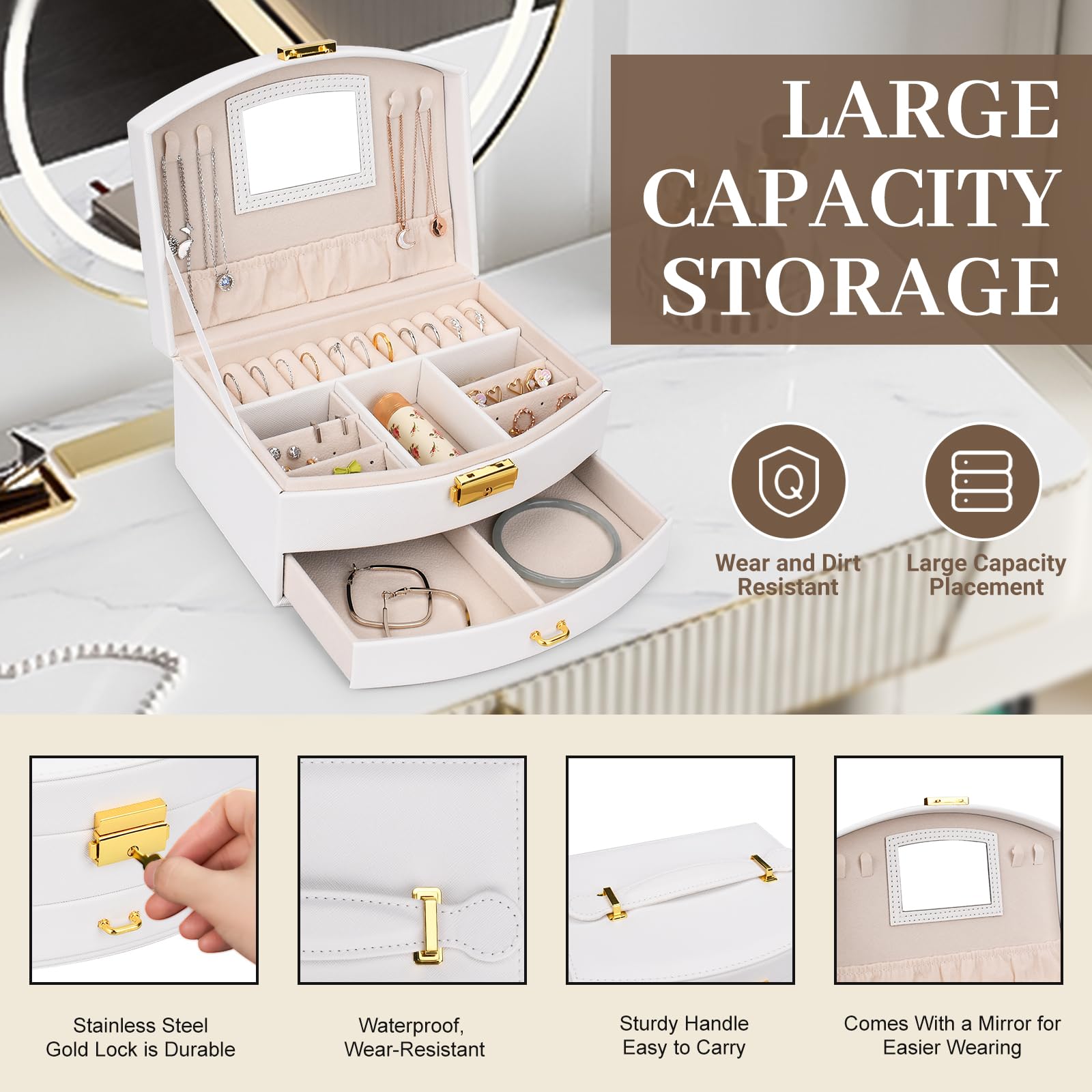 Petite Boîte à Bijoux De Voyage, Rangement Bijoux Portable A Bijoux Fille Cuir A 2 Niveauxboucles Doreilles Idee Cadeau Pour Femmes Et Filles 92016049