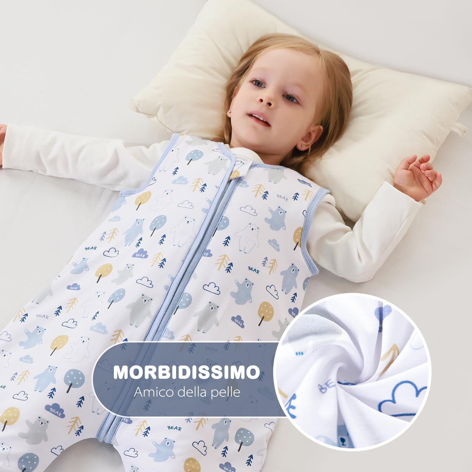 ToyaTec Sacco nanna con piedi, 2,5 Tog, super morbido, realizzato in rayon di bambù, per bambini, in fibra di bambù, per l'inverno, per l'autunno e l'inverno (orsi, 100cm (3-5 Jahre))