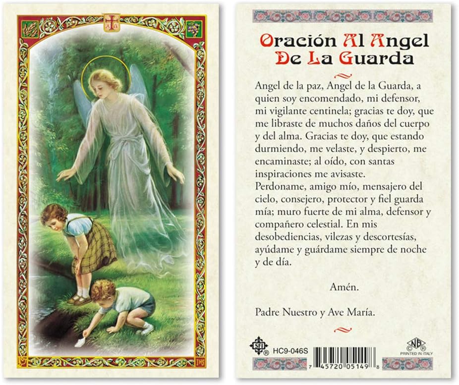 Oracion Angel de la Guarda Laminated Prayer Cards - Pack of 24- in Spanish Espanol