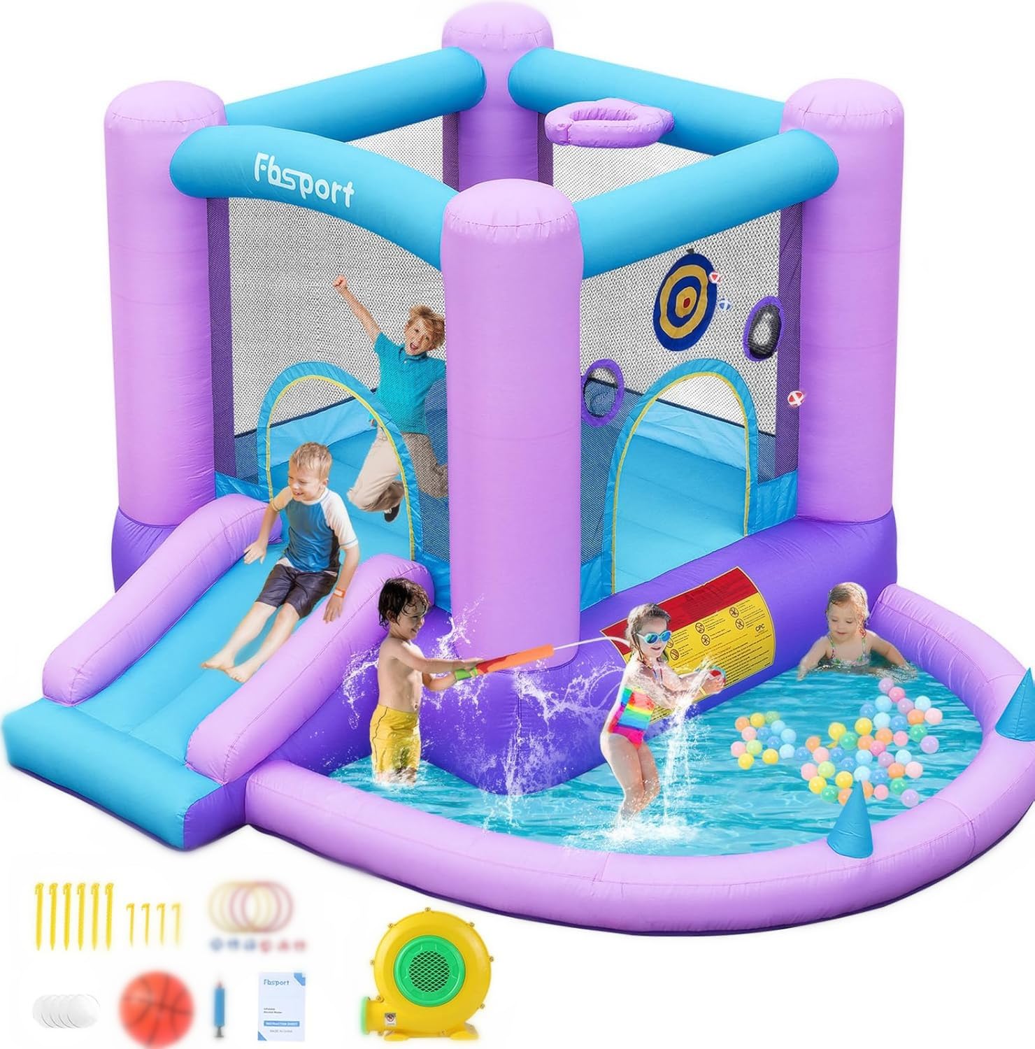 castillo hinchable para niños castillo hinchable acuatico de agua con Ventilador tobogán seco y de Agua, Adecuado para niños, Castillo Children's Bouncy para Uso Interior o Exterior 285 x 254 x 165 cm Global Recycled Standard Global Recycled Standard Global Recycled Standard