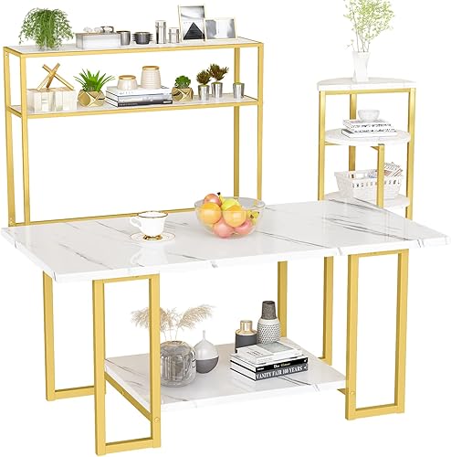 Miniatura 16 de DKLGG Juego de 3 mesas de sala de estar, moderna mesa auxiliar cuadrada de mármol sintético y 2 mesas rectangulares para sofá, mesa auxiliar, mesa