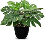 Hollyone Artificial Monstera Plant Faux Monstera Deliciosa Plant Potted Fake Tropical Plants in Black Pot for Indoor Outdoor Home Decoration