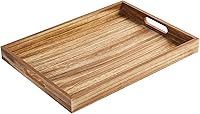 Krismax Rustic Wooden Serving Tray with Handles - 15.7x11.4 Inch Rectangular Platter for Coffee Table, Breakfast in Bed & Home Decor