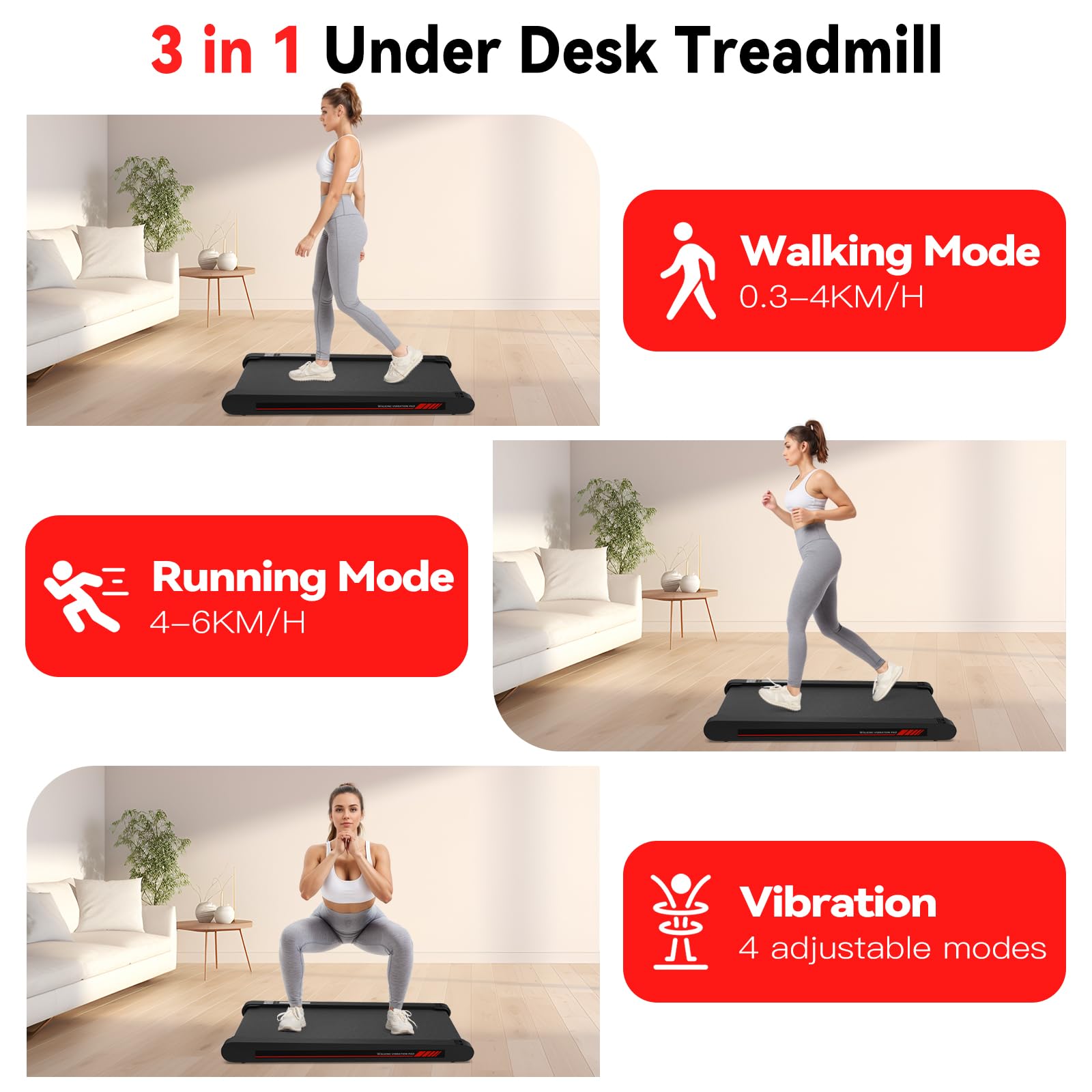 3 in 1 Walking Vibration Pad für Laufband für Zuhause mit 6km/h or 12km/h den Heim, und Walking Vibration Pad Bürogebrauch und Fernbedienung Vibration für Zuhause und Büro
