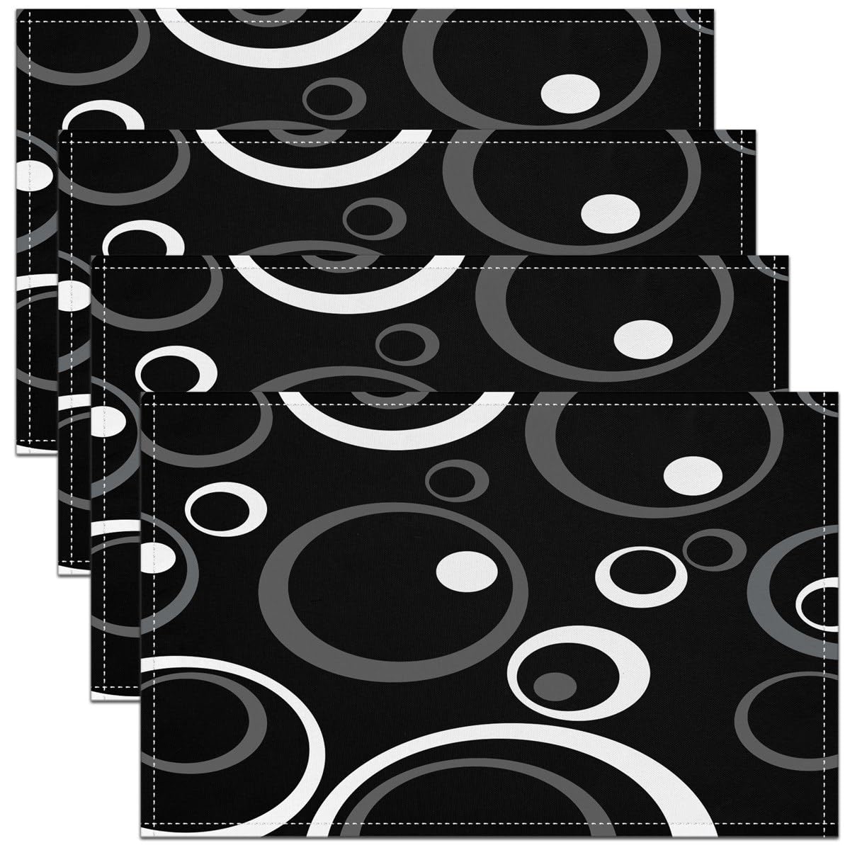 Geometric Circle Grey White Black Table Place Mats Set 45X30cm Placemats Set of 4 for Decor Modern Art Placemat for Kitchen Dining Table Decor Indoor Outdoor Abstract Art