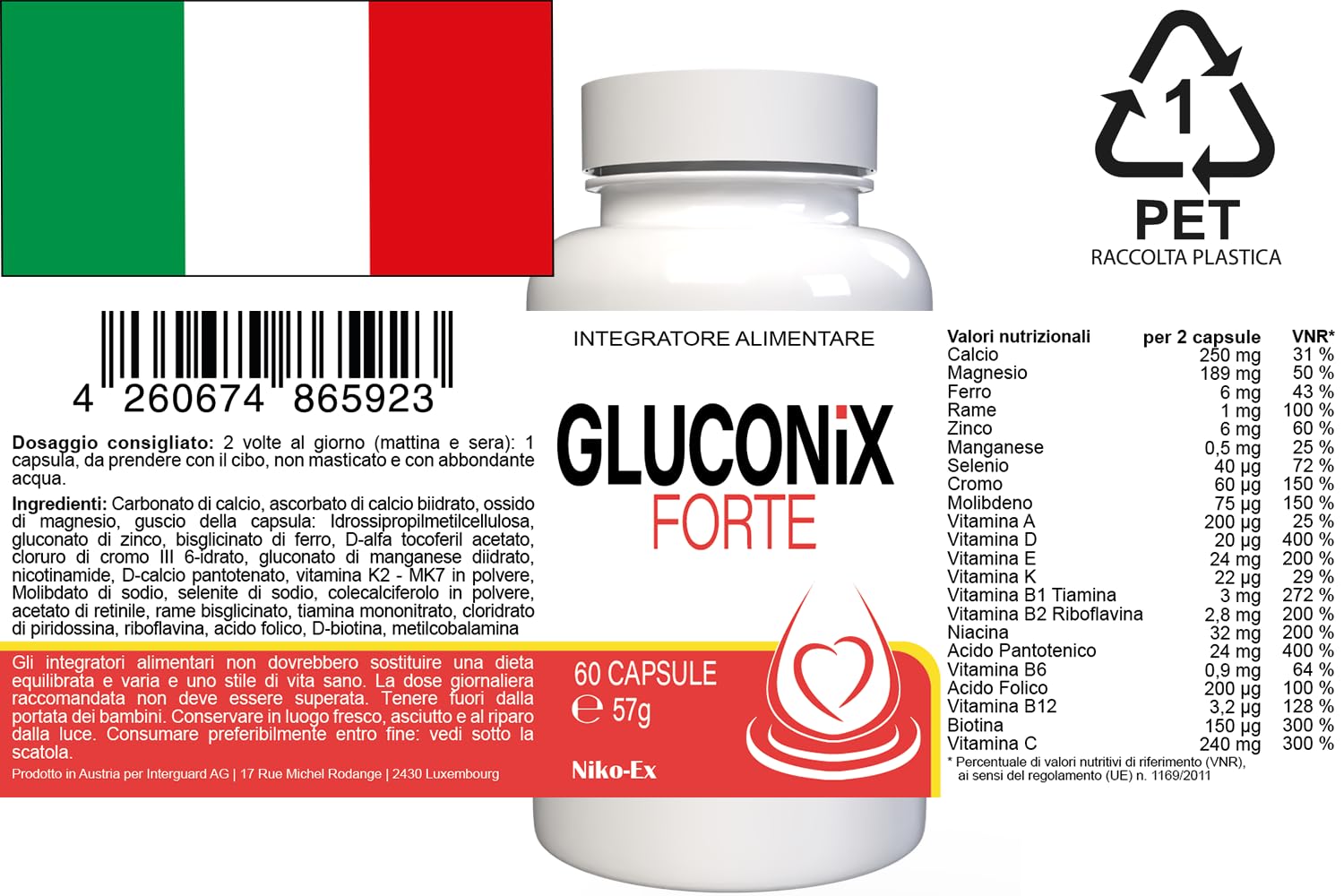 Gluconix Forte - 180 cápsulas (3 x 60 cápsulas, 3 unidades)