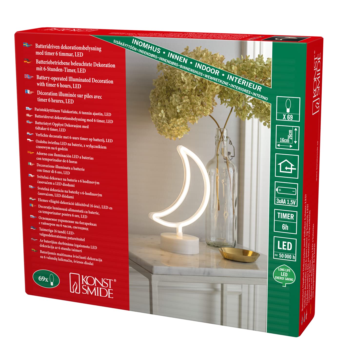 Konstsmide Table Decoration LED Silhouette Moon with 6 Hour Timer Battery Operated Indoor