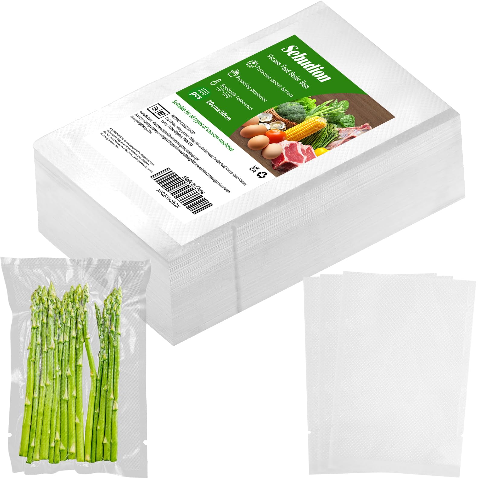 Vacuum Sealer Bags 100 Count (20x30cm), Embossed Food Vacuum Sealer Bags,BPA Free,Grade Textured,PreCut Vacuum Bags for Food Storage, Sous Vide Cooking, Freezing, Boiling and Microwaving (20 * 30cm)