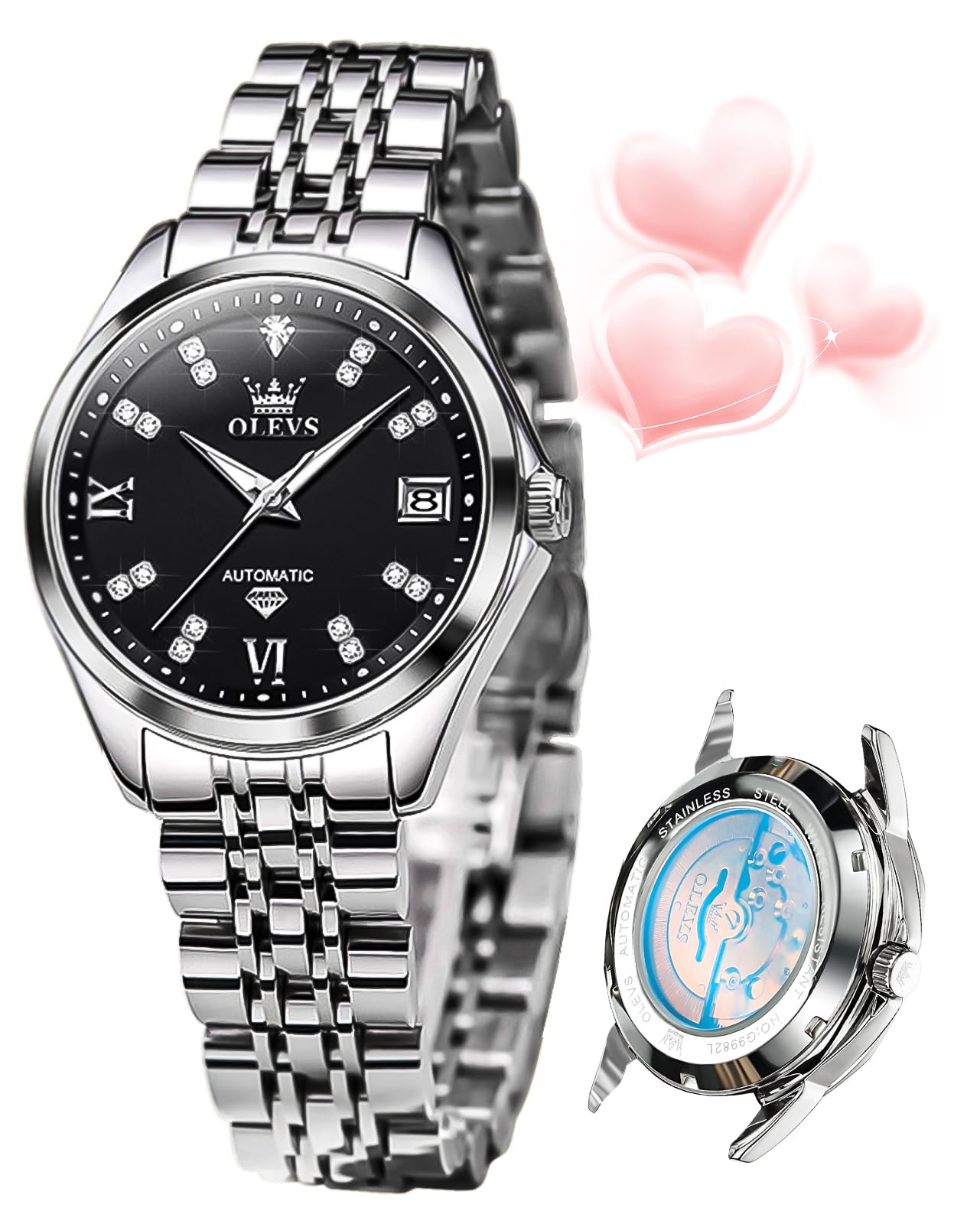 OLEVS Womens Automatic Watch Diamond Luxury Date