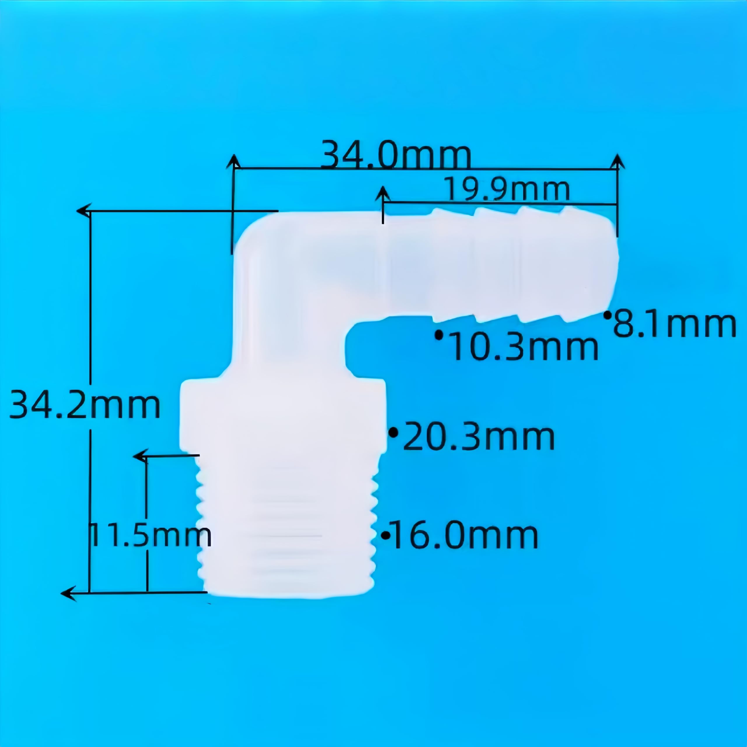 Plastikowa końcówka do węża — gwint męski 1/2G do złącza adaptera z końcówką 3/8” do paliwa, gazu, cieczy i powietrza — opakowanie 100 szt.(5/16inch 3/8G L-Type)